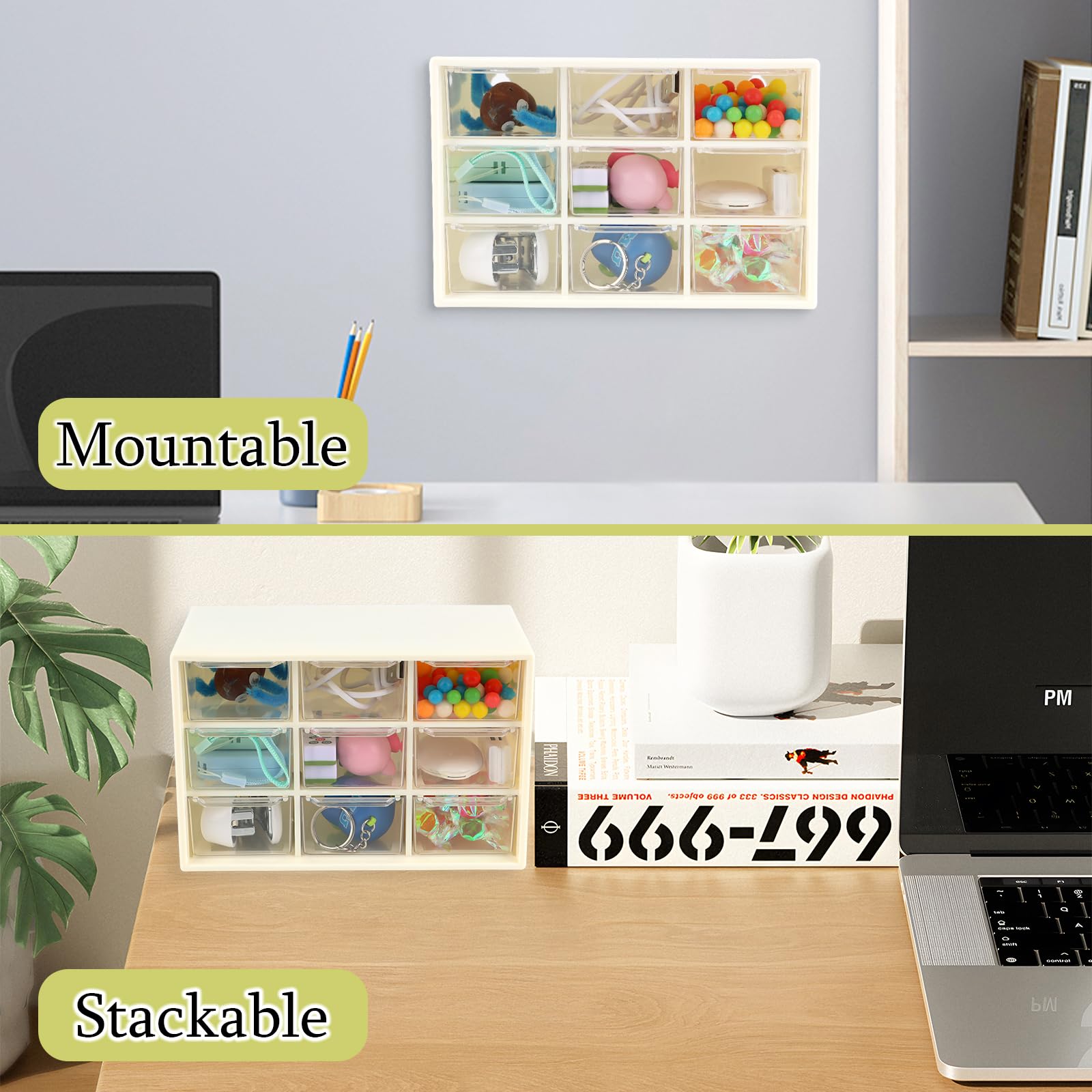 4 mini organizer da scrivania in plastica con 9 cassetti per
