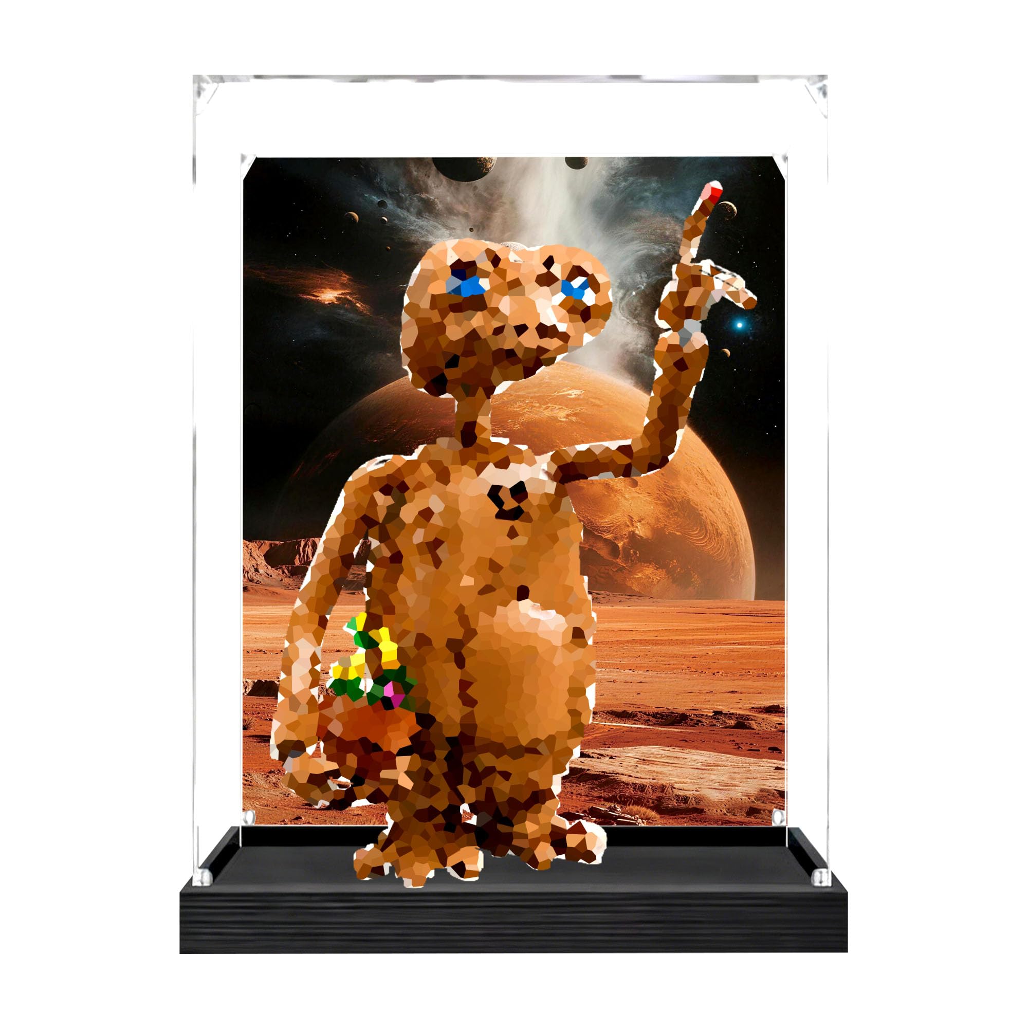 Acrylic Display Case for Le-go 21370 Alien Set,Clear Storage Box, Dustproof Protection Showcase (Display Box only, kit not Included) (Black background 2)