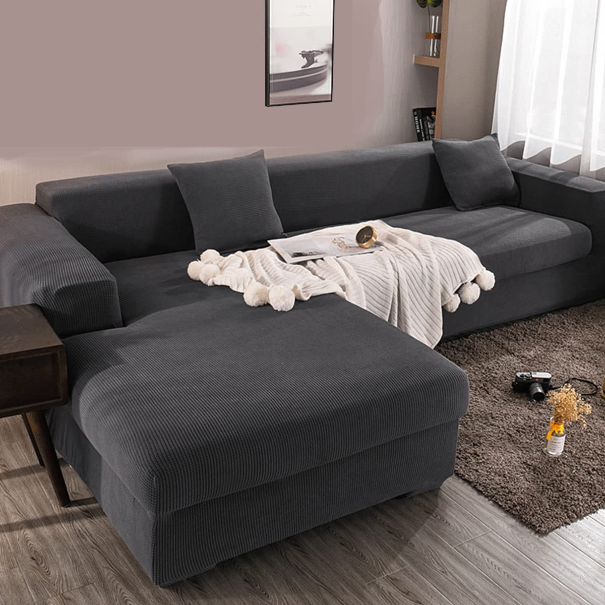 Housse de canapé extensible 3 places gris foncé douce