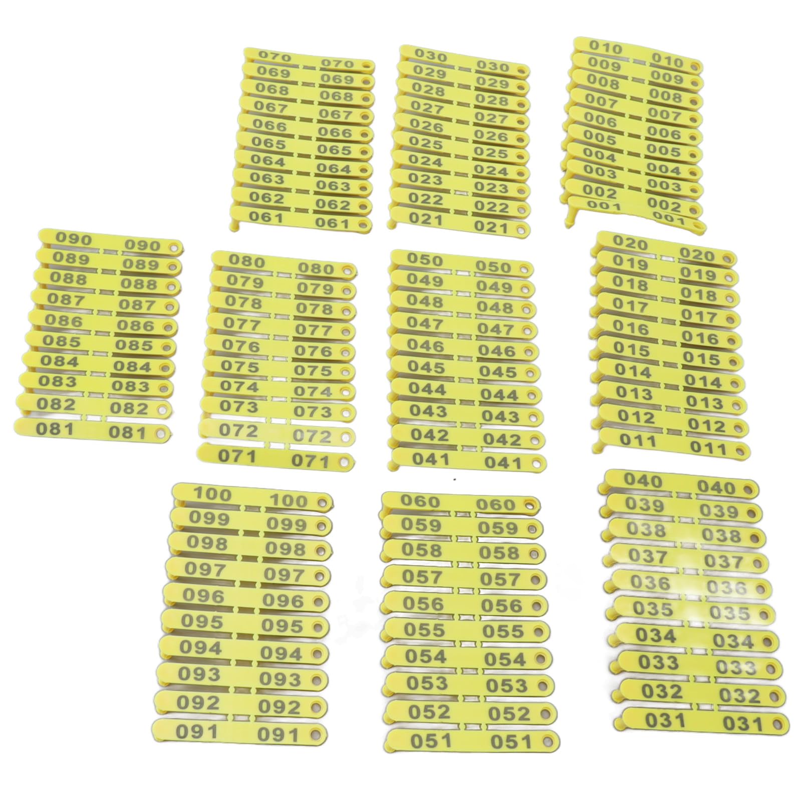 GLOGLOW 100 Stück Vieh-Ohrmarken, 001-100 Nummern-Tiermarken, Nutztiermarken, ID-Marken, Faltbare Ohrmarken für Lamm, Ziege, Schaf
