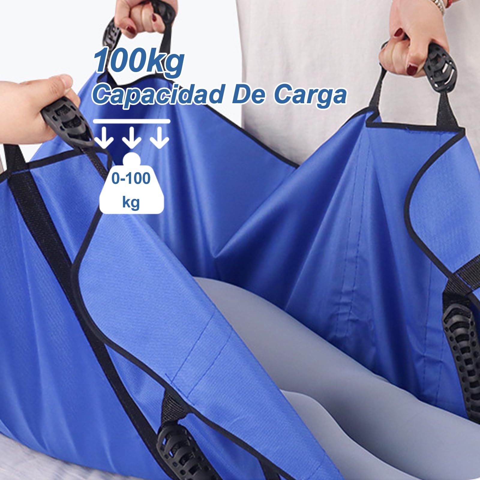 Sábana Deslizante para Transferencia de Ancianos 100x120cm, Sábana de Traslado con 8 Asas,Sábanas de Transferencia Reutilizable para Mover y Levantar Pacientes (azul)