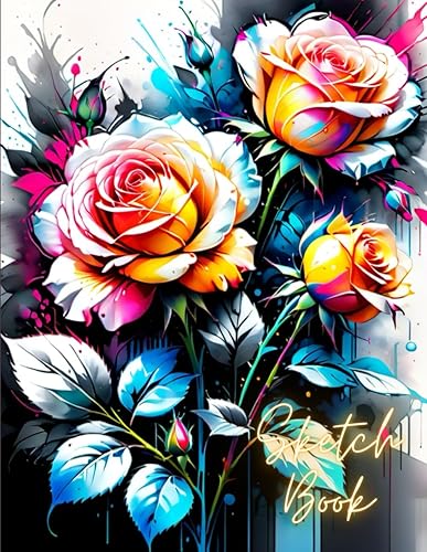 Sketchbook: Unlined Notebook Blank Drawing Book White Paper | Rose PopArt Color Splash Floral Collection Journal | 100 Numbered Pages For Sketching Painting Soft Cover