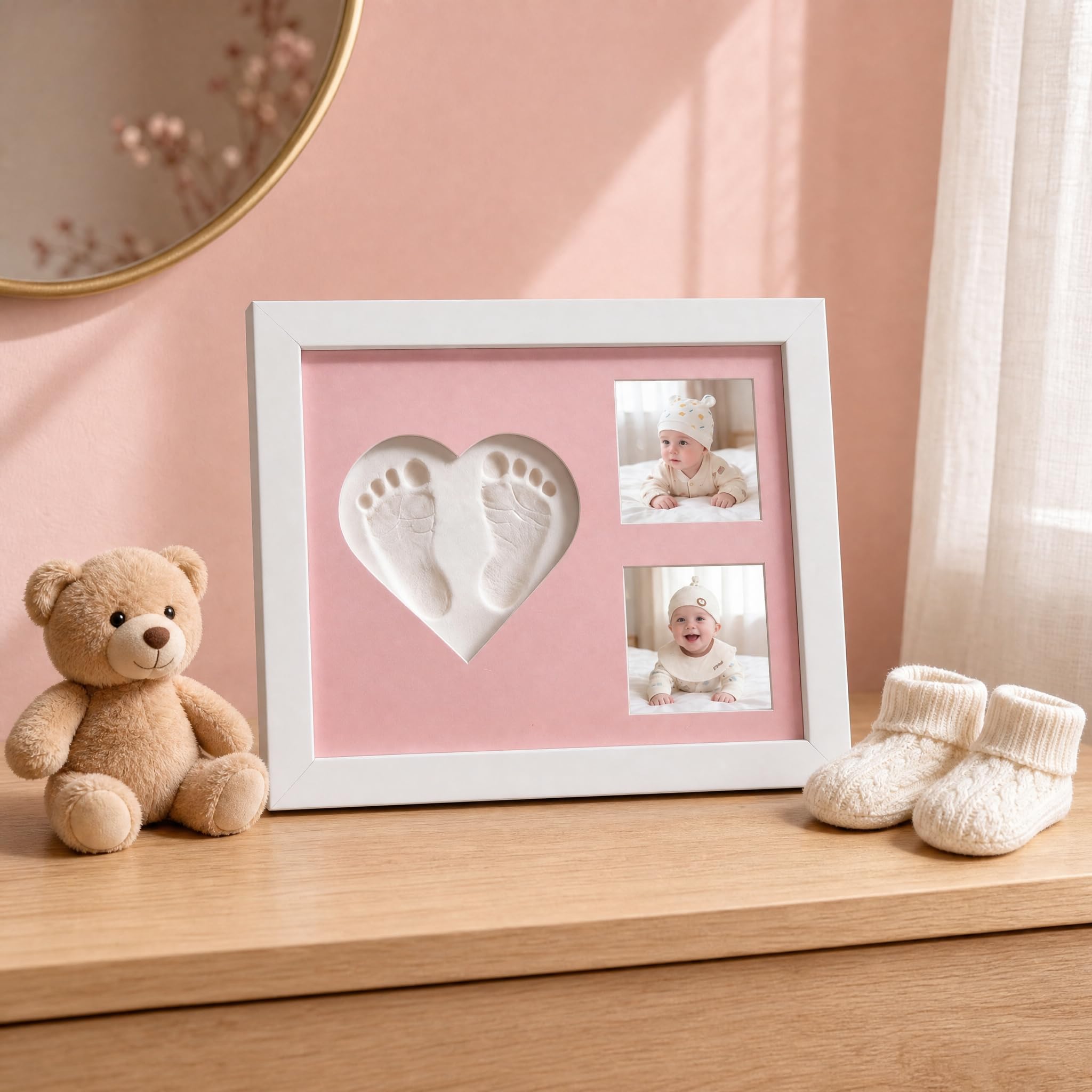 SSJkeji Baby Hand & Footprint Kit,Personalised Baby Gifts, Baby Footprint kit & Handprint kit Photo Frame – Newborn Baby Gifts, Nursery Decor,new Mum Gifts,for Registry Nursery Decor (Pink)