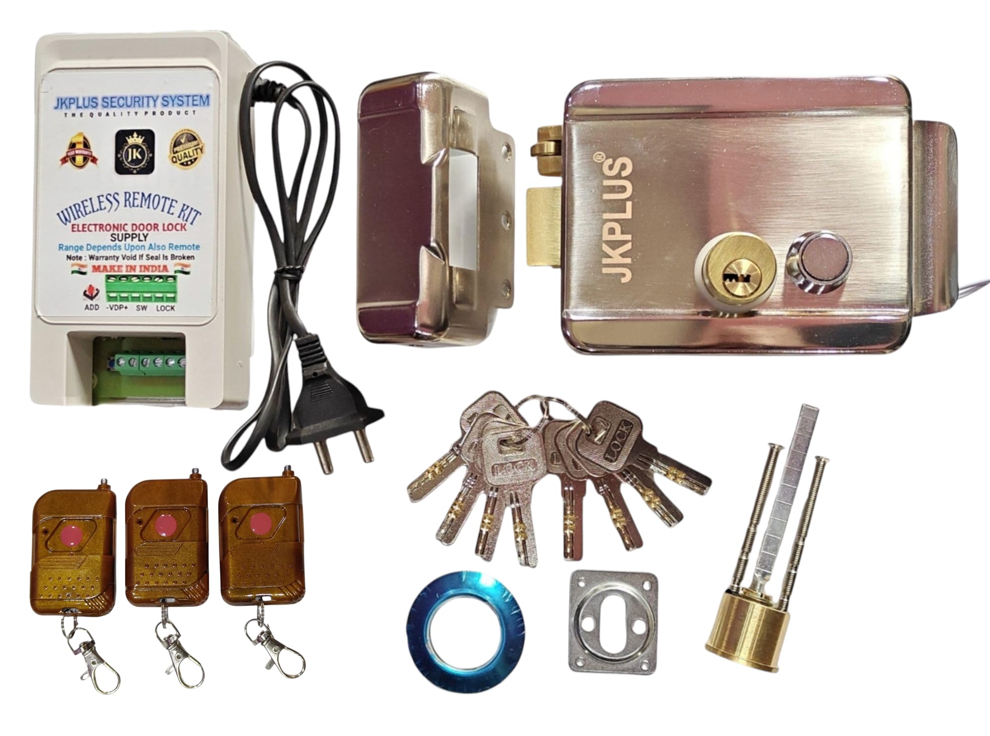 JKPlus Polished Stainless Steel Electronic Door Lock for House & Outdoor Main Gate with 3 Remote I Security Lock (Teak Brown Remote)-image-22