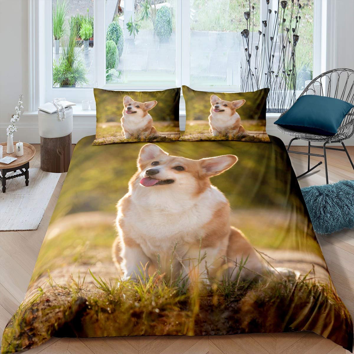 Housse de couette Welsh Corgi parure de lit enfant 3D drap lit fille garçon literie chiot