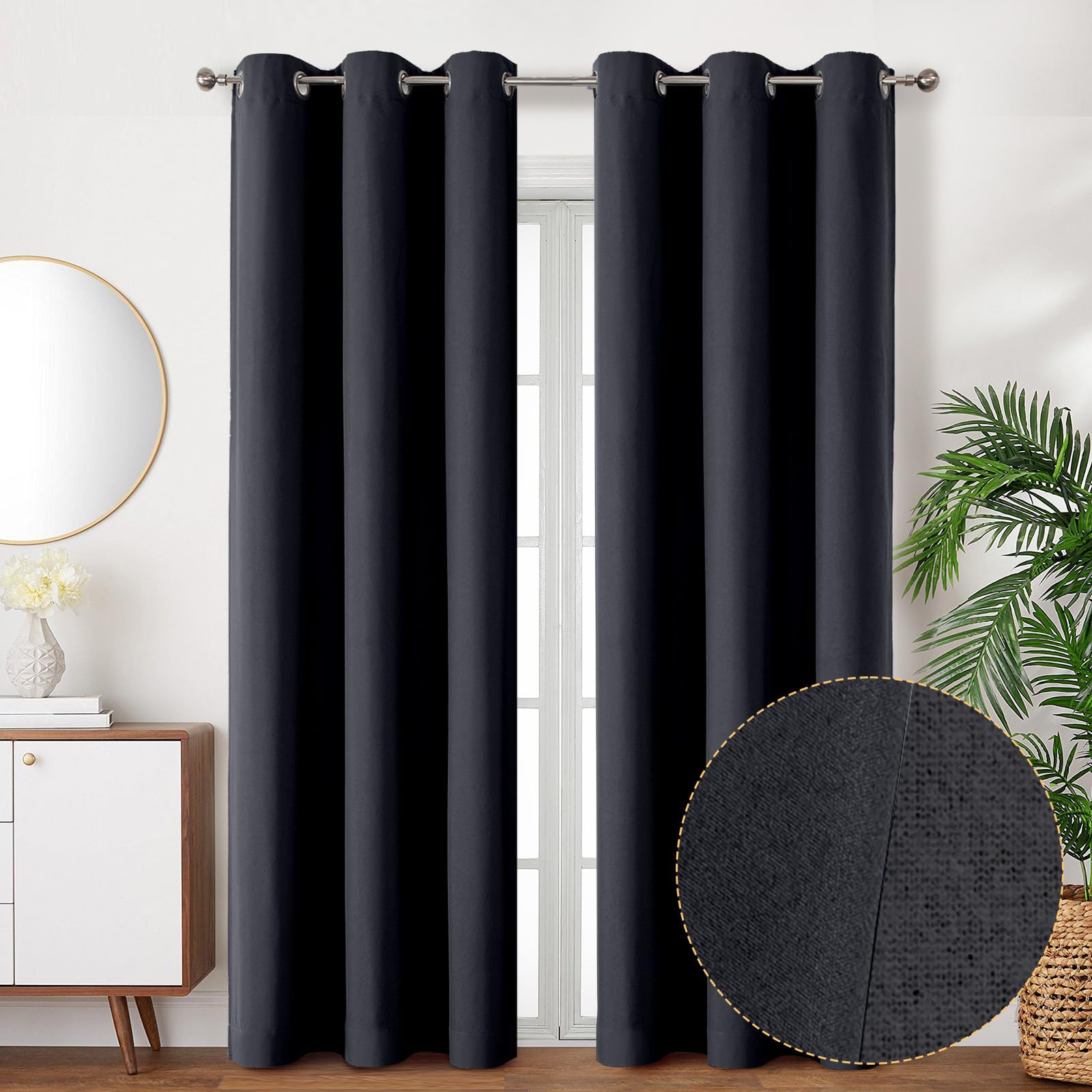 Chyhomenyc Black Blackout Curtains 84 Inch Length 2 Panels