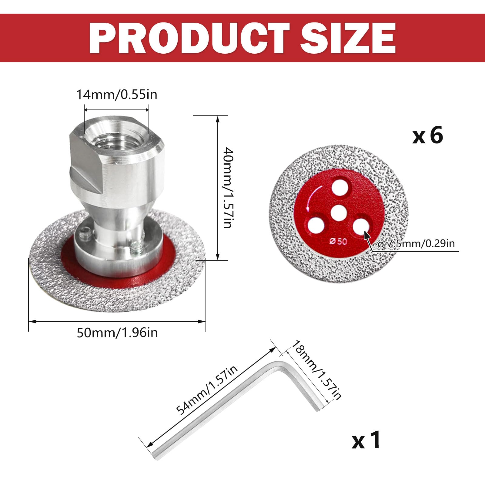 5 Piezas Mini Disco Diamante 50mm para Porcelanico, Disco Corte Diamante y 1 Pieza M14 Brida para Mármol Metal Cerámica Granito Piedra, Corta Azulejos Accesorios, Fijación de 1 más 3 Agujeros