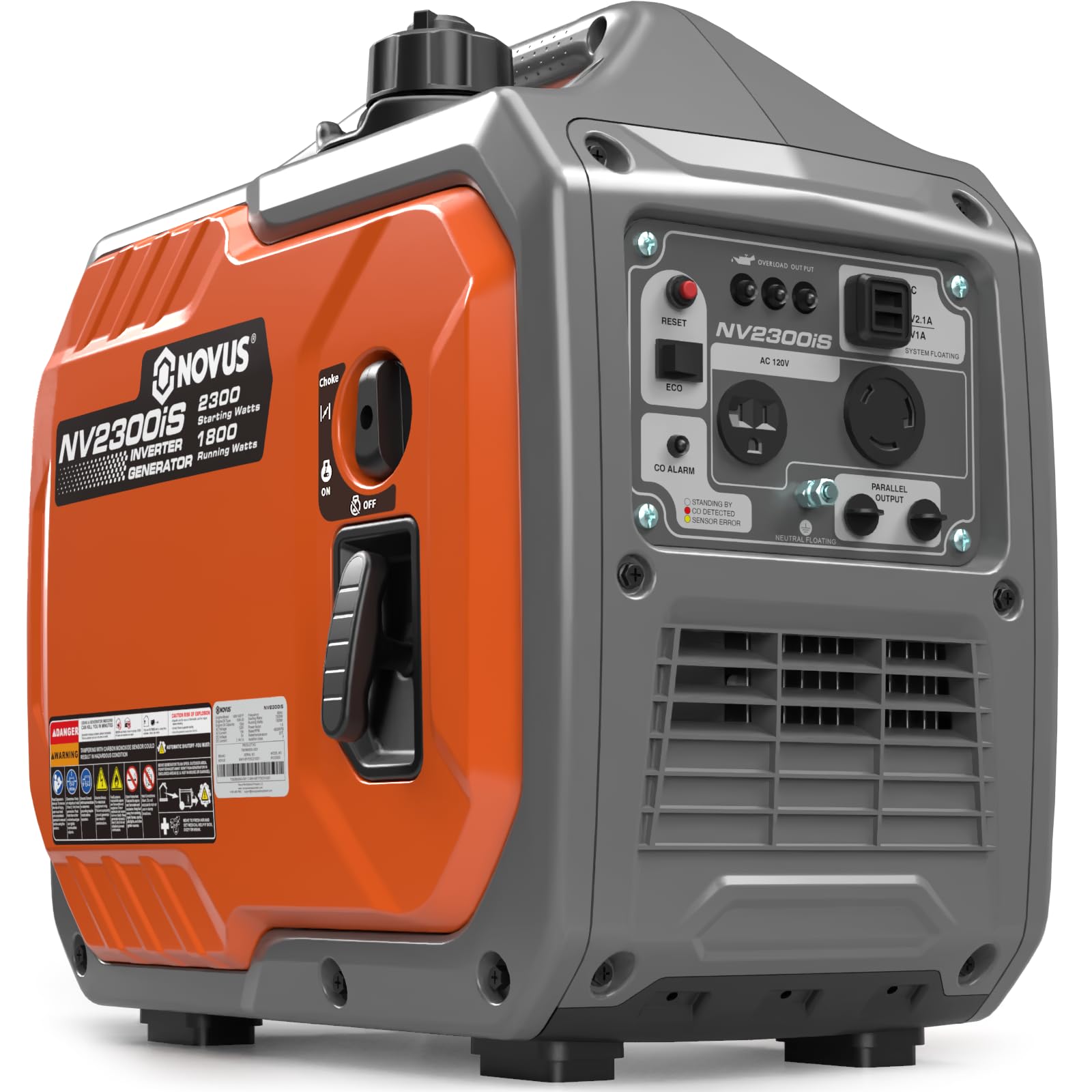 NOVUS 2300 Watts Portable Inverter Generator, Super Quiet Gas Generator, Stable Small Generators for Camping, Home and RV with Easy Start, Overload Protection, Clean Output, Co Sensor, Parallel Ready