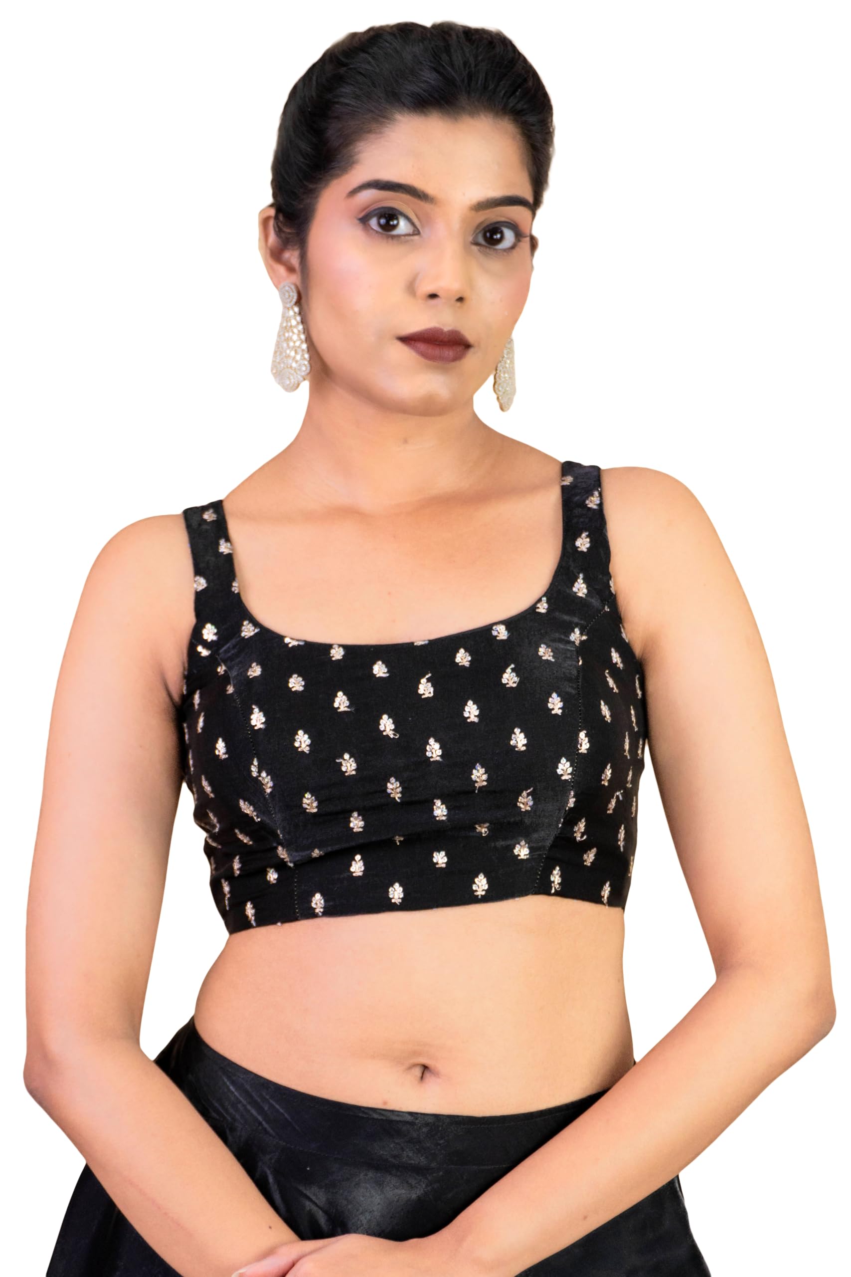 FIGURE'S DESIGNER Women's Sleeveless Square Round Neck Sequin Embroidered Readymade Saree Blouse E8-image-29