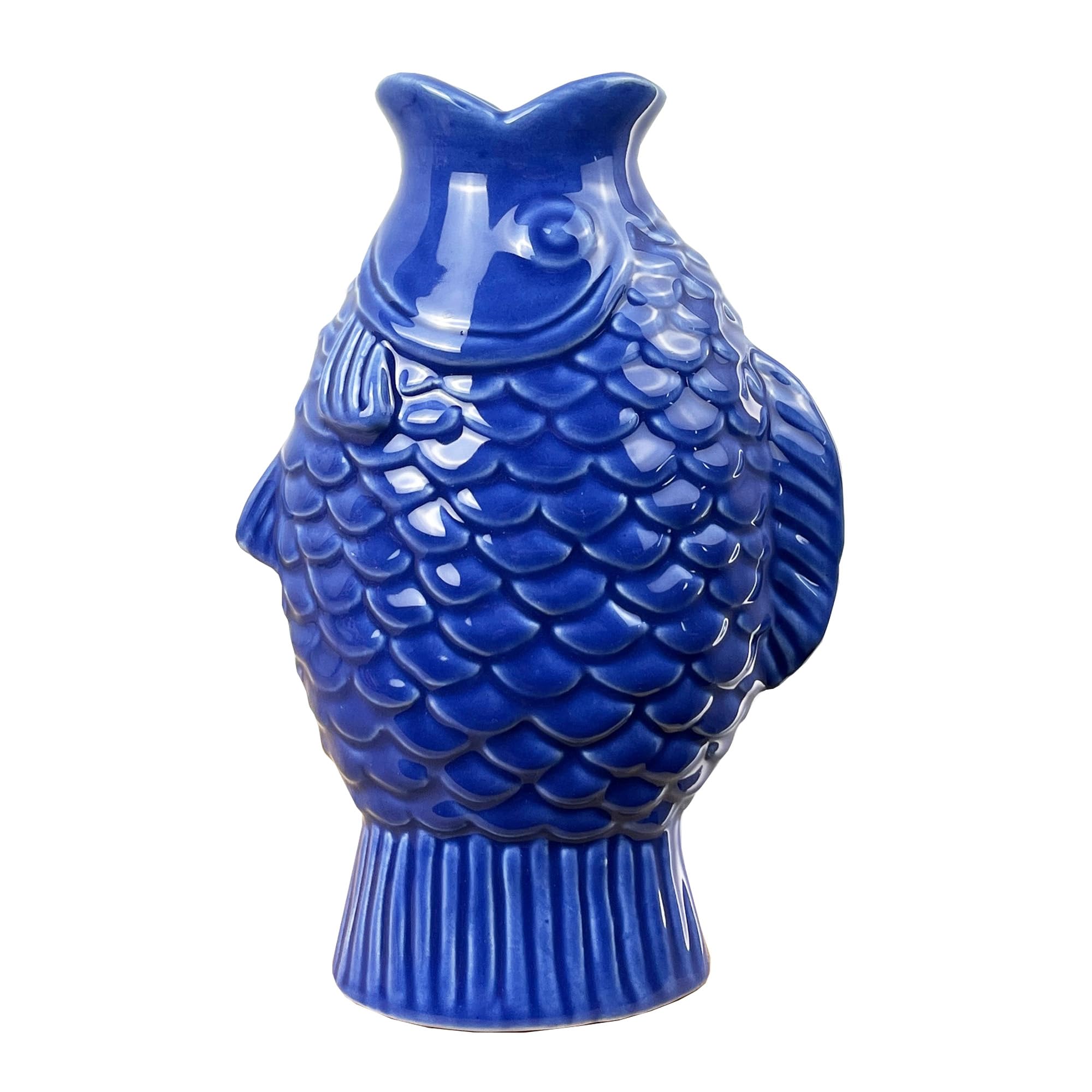 Alfie Francis Blue 22Cm Tall Ceramic Fish Vase For Fresh & Artificial Flowers Nautical Home Decoration