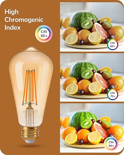 Miniatura 4 de EDISHINE Paquete de 12 bombillas LED Edison vintage equivalentes a 8 W equivalentes a 60 W, ST64 bombillas LED regulables, 700 lúmenes, 2200 K, luz