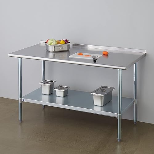 Vista 125 de Rockpoint - Mesa de acero inoxidable para preparación y trabajo con protector contra salpicaduras, 24 x 36 pulgadas; para cocina comercial, metal