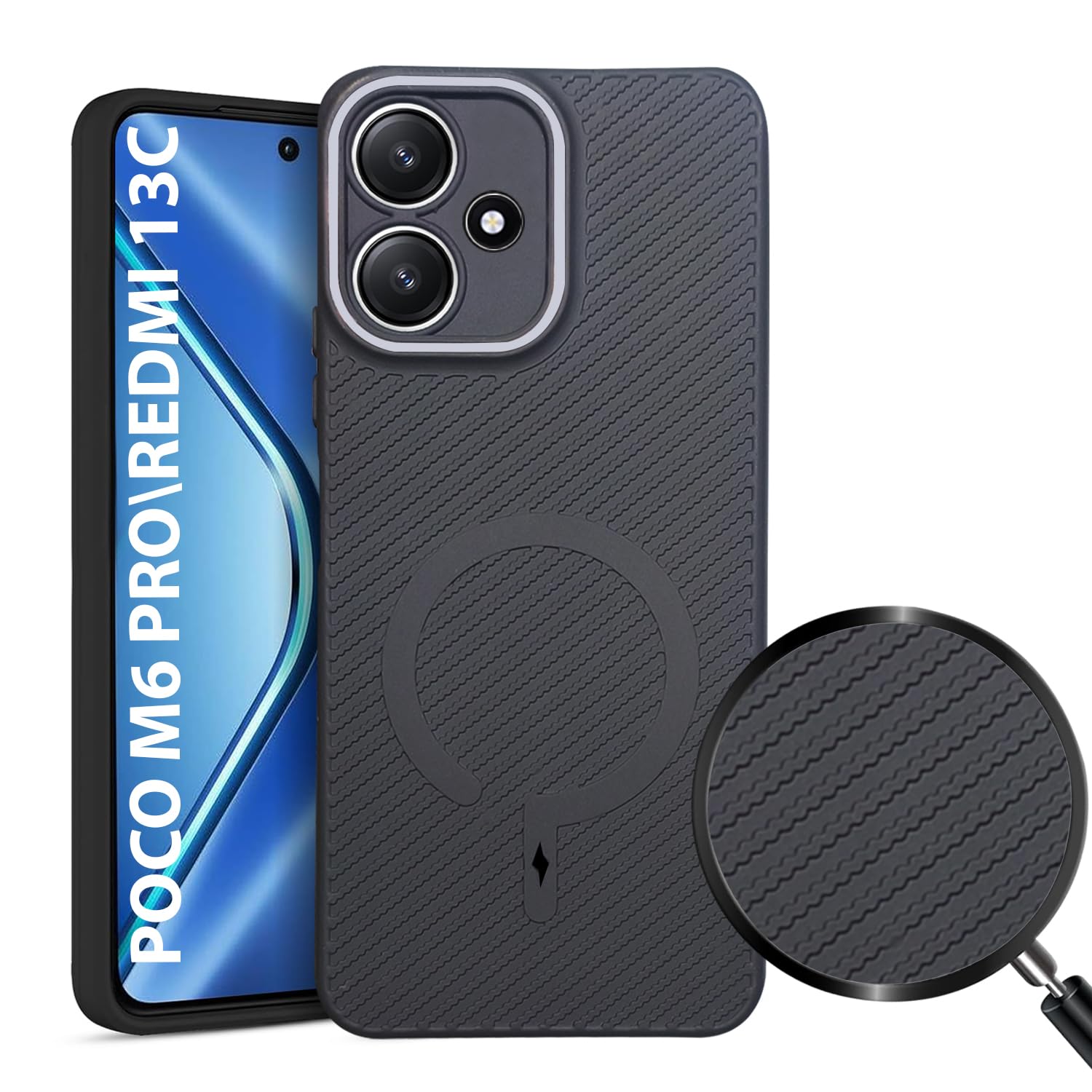 LIRAMARK Rugged Carbon Fibre Case for Redmi 13C 5G / Poco M6 Pro 5G - Image 1