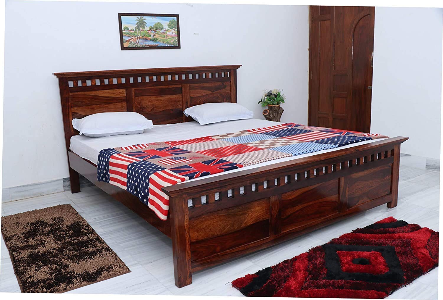 Solid Sheesham Wood King Size Double Bed Without Storage, Solid Wooden Cot Furniture for Living Room Bedroom, Double Bed, Bed, Bed for Bedroom, Solid Wood Bed - (Walnut Finish)-image-17
