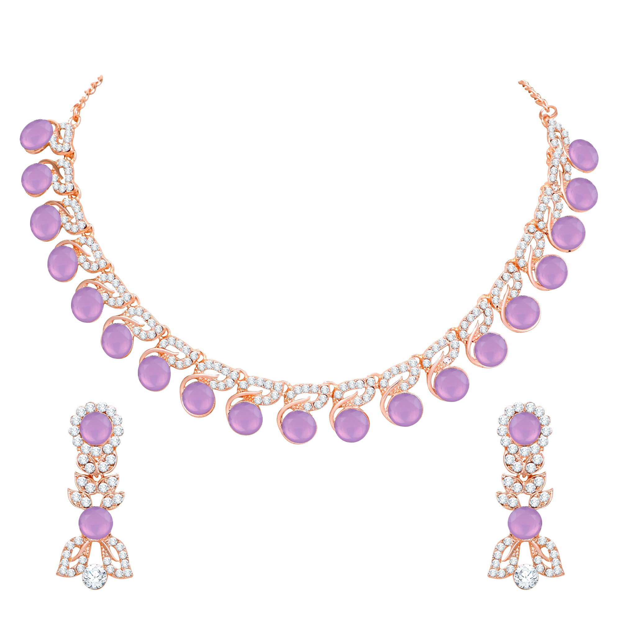 Atasi International Purple Color Crystals Rose Gold Plated Necklace Jewellery Set with Earrings for Women Ideal for Party, Wedding, Festivals (PU5762) (B0CLNSVNF1) Amazon Price History, Amazon Price Tracker