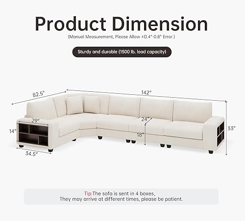 Miniatura 2 de Sofá seccional para sala de estar – Sofá modular grande de 142 pulgadas, moderno y convertible de 5 asientos, con asiento profundo, sofás tapizados