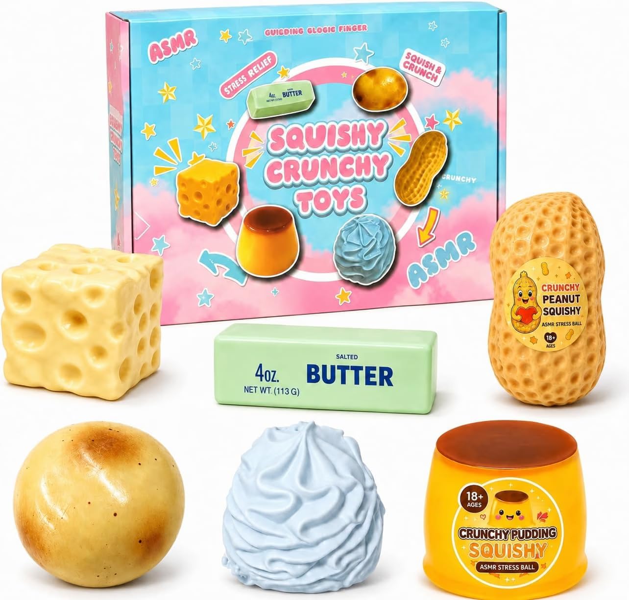 6PCS Crunchy Squishy Pack Mystery Box Asmr Feel Set