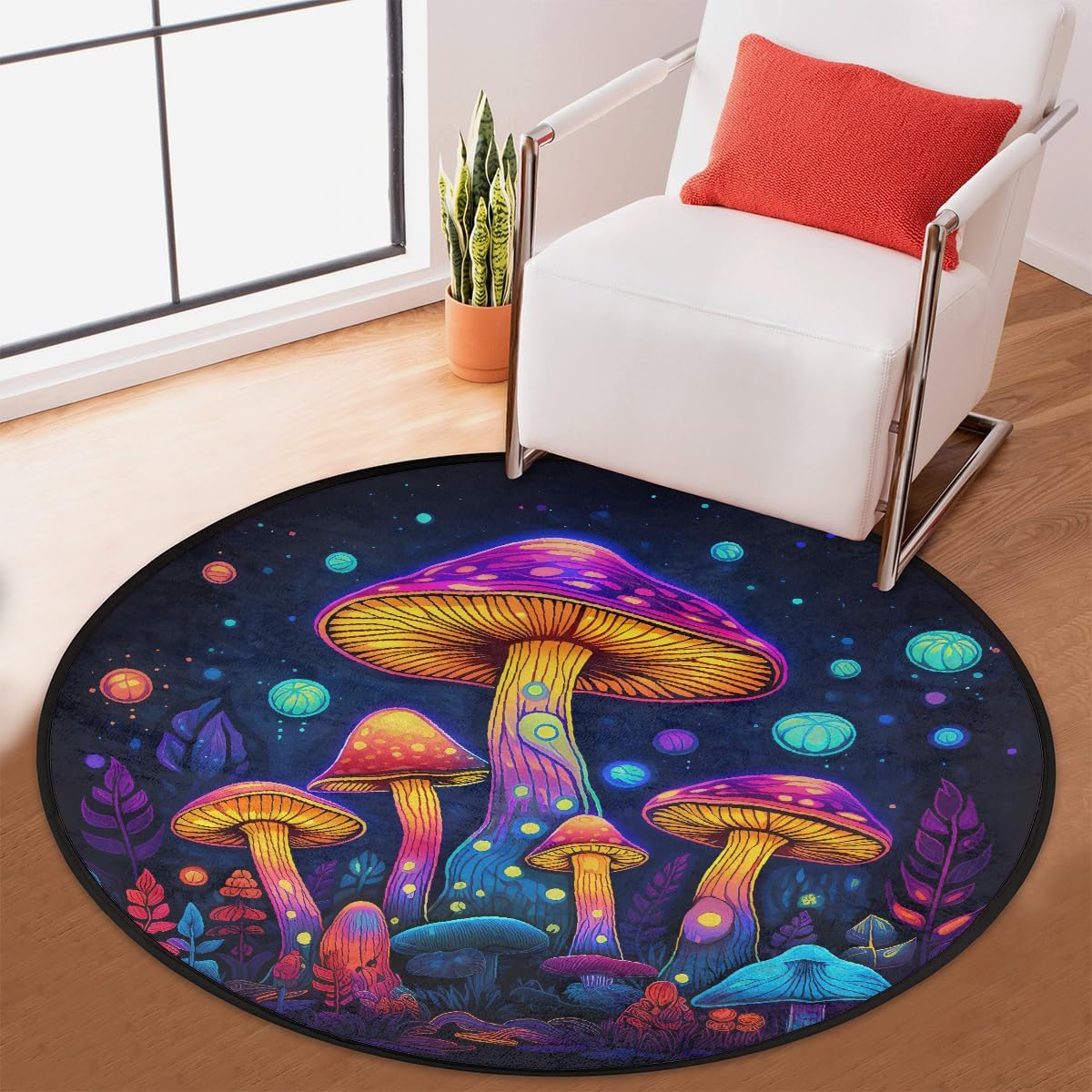 3 Ft Round Area Rug Abstract Mushroom Colorful Small Washable Non-Slip Circle Mat Absorbent Floor Carpet Indoor Ntryway Circular Rug for Kitchen Living Room Bedroom Kids Nursery Sofa Decor