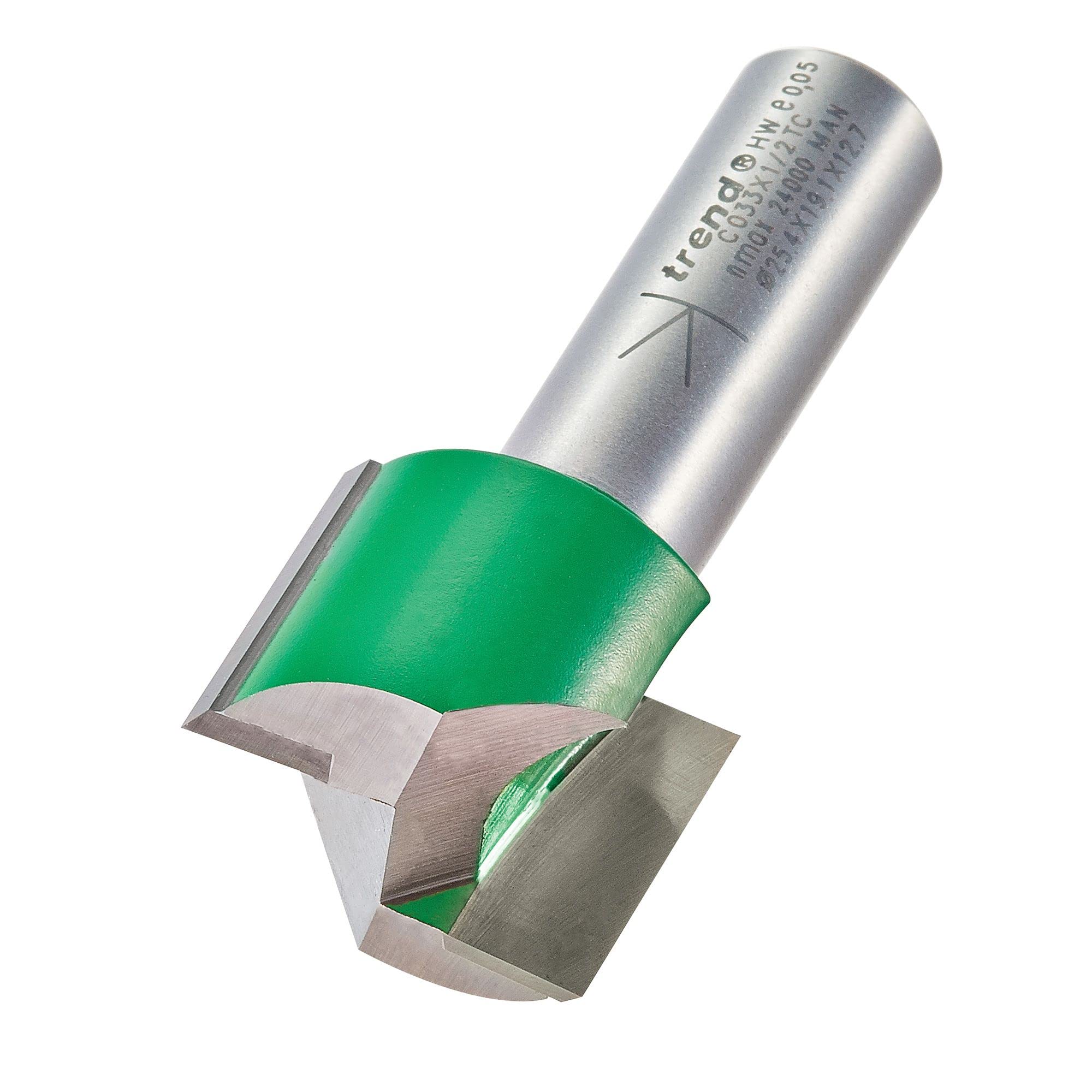 Trend Silver Craftpro Straight Two Flute Router Cutter, 1/2 Inch Shank, 25.4Mm Cut Diameter, 19.1Mm Cut Length, Tungsten Carbide Tipped, C033x1/2Tc