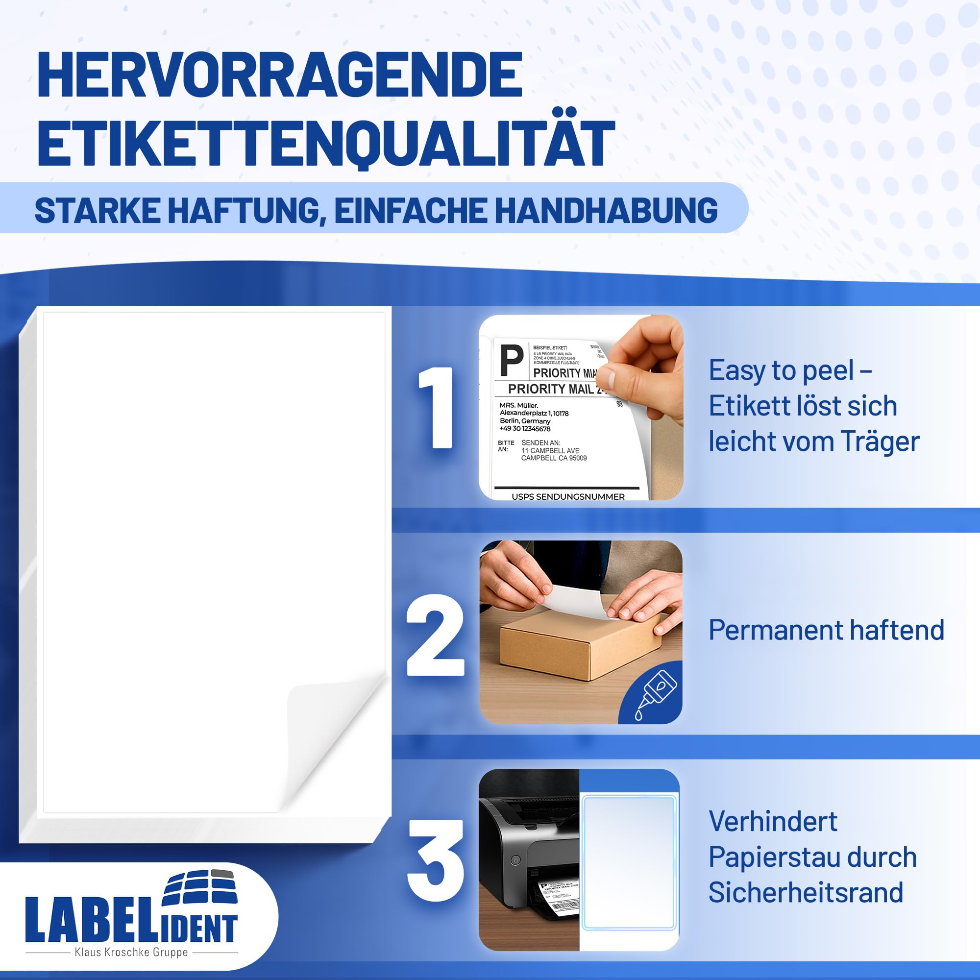 Labelident Étiquettes d'expédition A5 autocollantes 210 x 148 mm blanches 1 000 pièces papier pour DHL DPD Fedex GLS Hermes