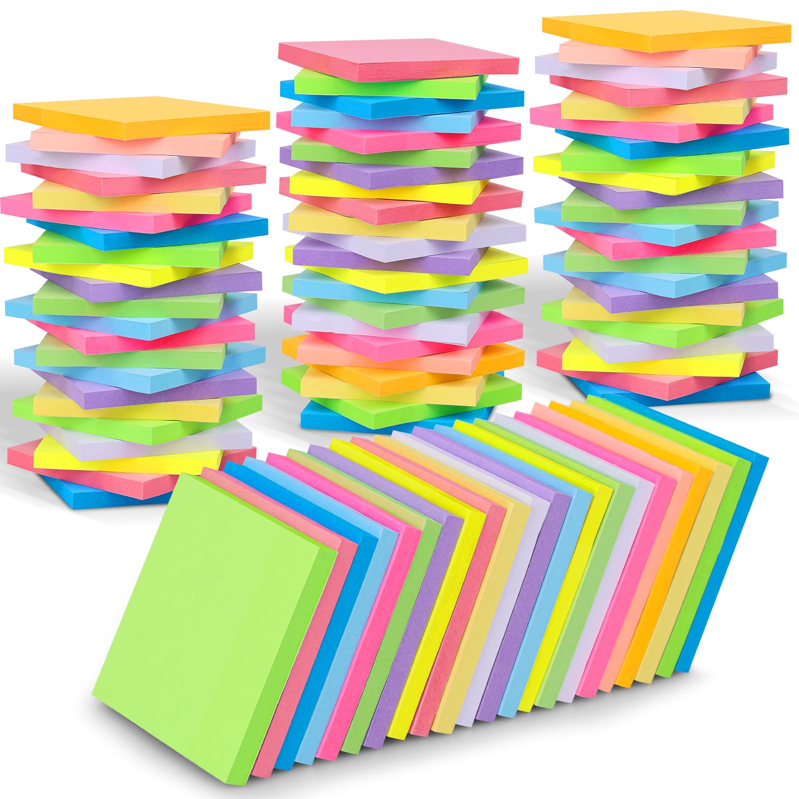Oleitodh Confezione da 36 foglietti adesivi colorati, 75 foglietti/blocchetto per un totale di 2700 fogli, adesivi resistenti, super aderenti, colorati, per scuola, ufficio, riunioni