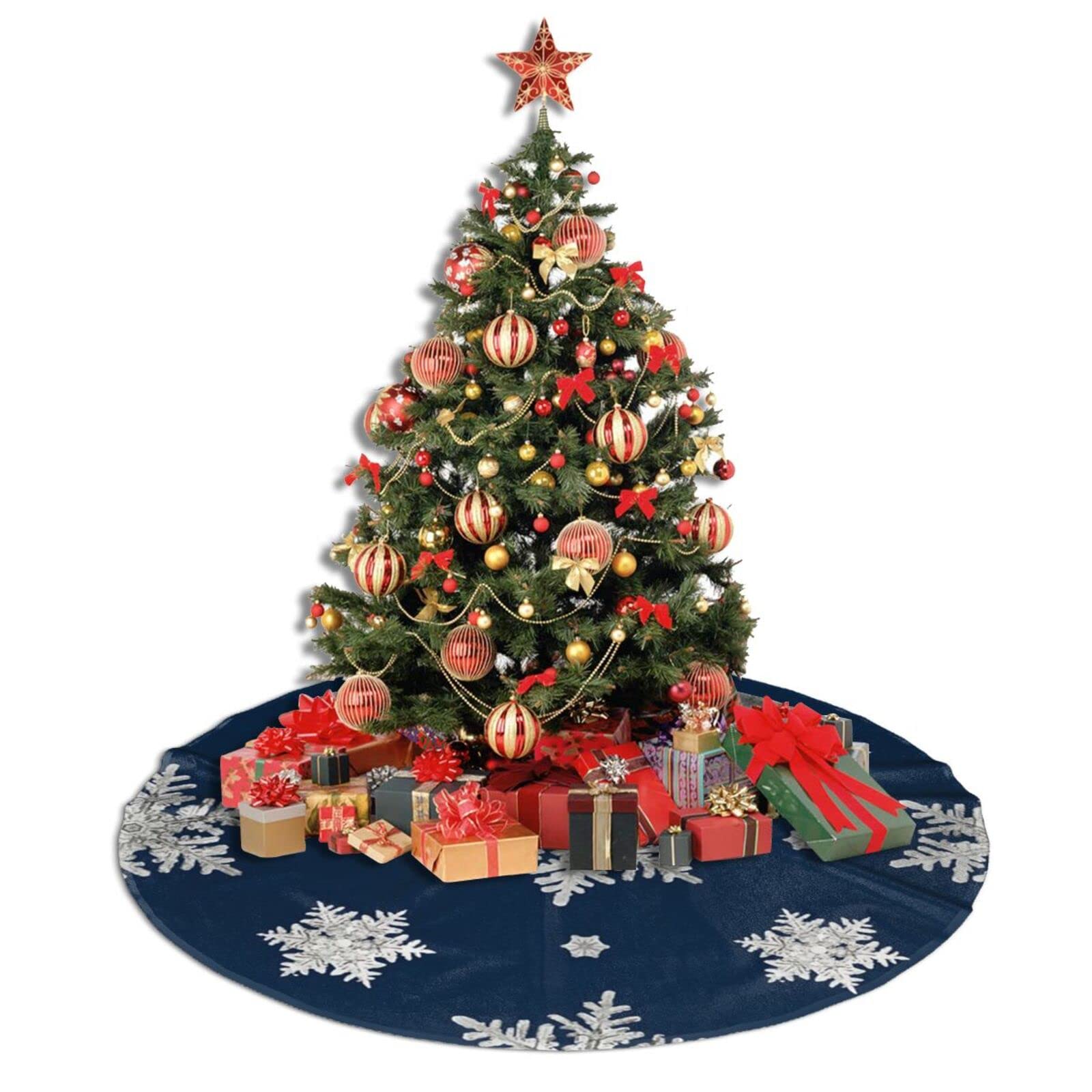 DecroXmas Gonna per Albero di Natale 78 cm in Ecopelliccia Nera e Fiocco di Neve