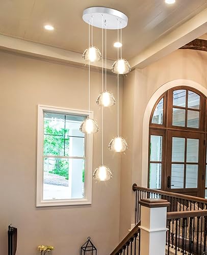 Miniatura 1 de Iluminación colgante de 6 luces para entrada, modernos candelabros de cristal, luces LED colgantes de cristal para comedor, dormitorio, vestíbulo,