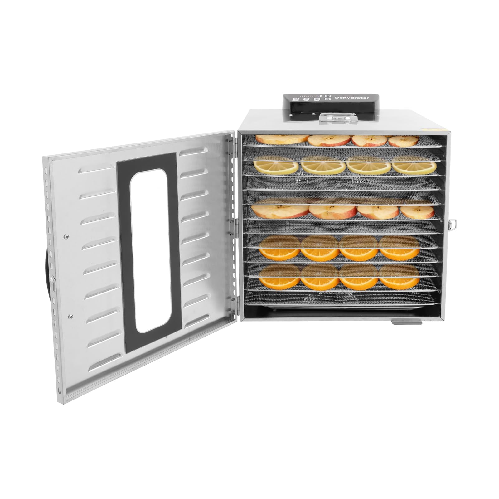Déshydrateur en acier inoxydable 12 niveaux 1000W 30-90°C | 12 grilles et ventilateur de séchage à 360° avec minuterie pour fruits, légumes, herbes, viande et noix