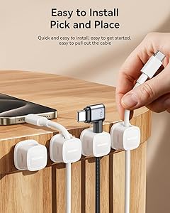 6-Pack Magnetic Cable Clips Cord Organizer-Cable Smooth Adjustable, Rocoren Desk Cable Management Accessories,Cable Holder Clips Wire Holder Keeper for Desktop,Nightstand,Home Office,Workspace,Phone