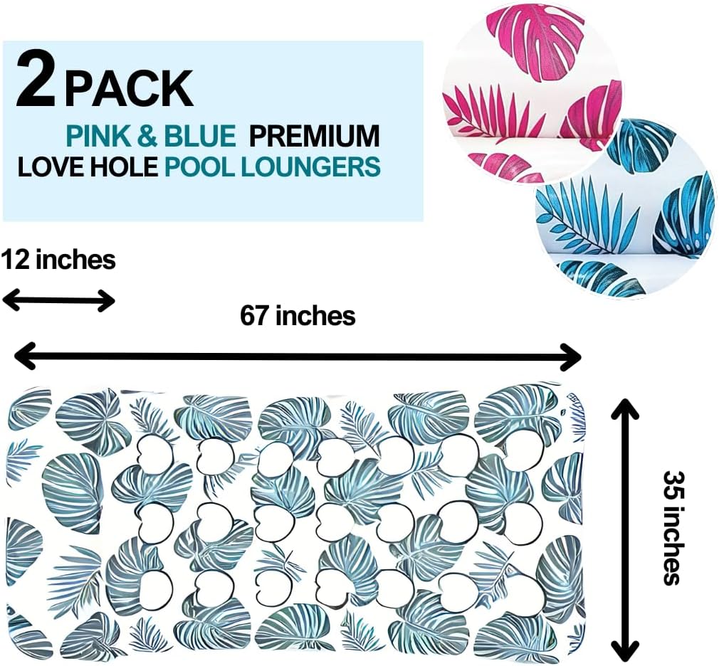 Inflatable Pool Float Lounger Adult 2 Pack, Giant Pool Raft Floaties Pool Floating, Swimming Pool Tanning Bed Chair Floats, Large Water Floats Lounge Set, XL Floating Hammock Mat Air Mattress Sun Lake