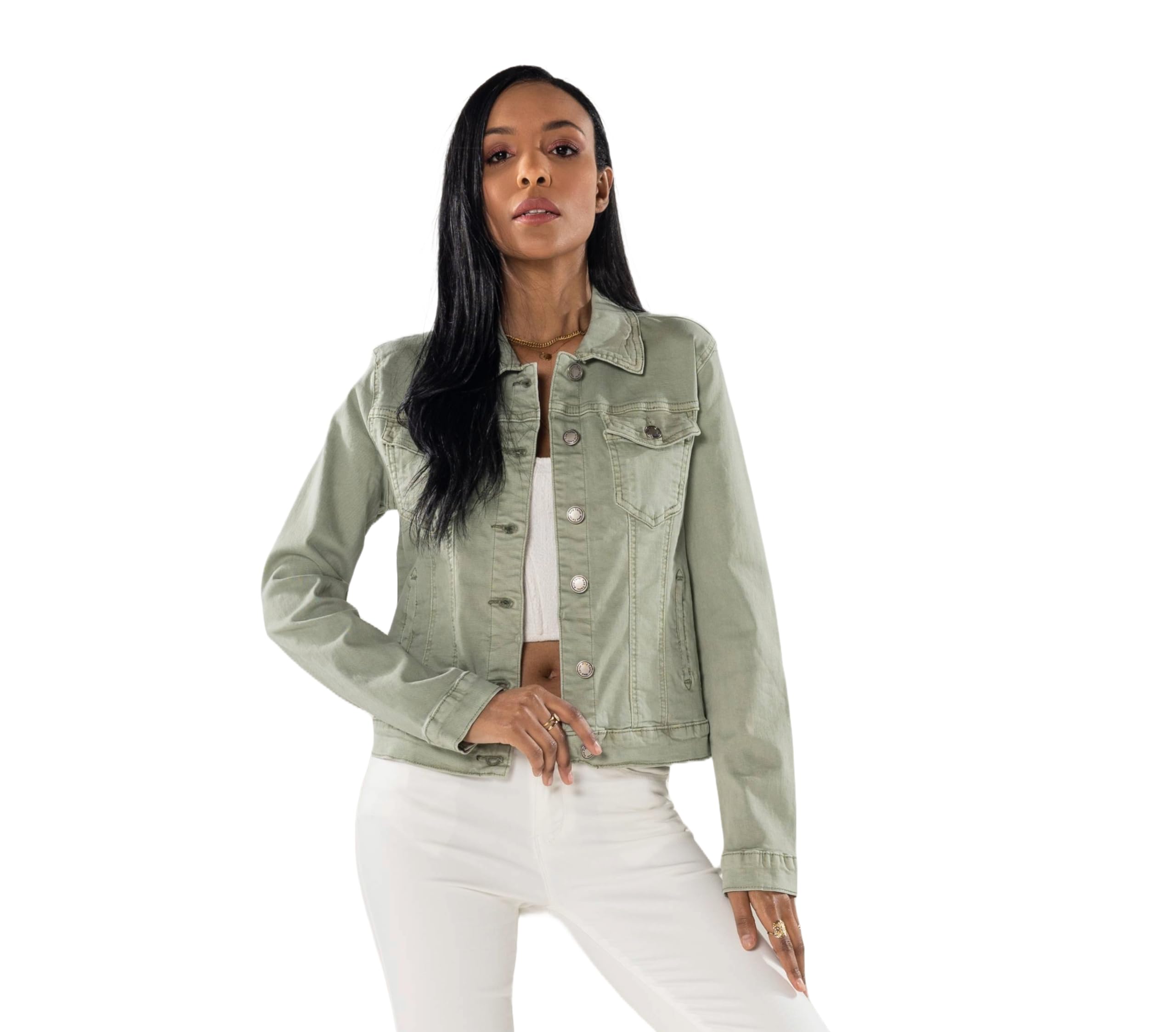 Nina Carter J212 - Chaqueta vaquera de corte entallado para mujer, color con cuello Kent y bolsillos, chaqueta elástica para primavera y verano