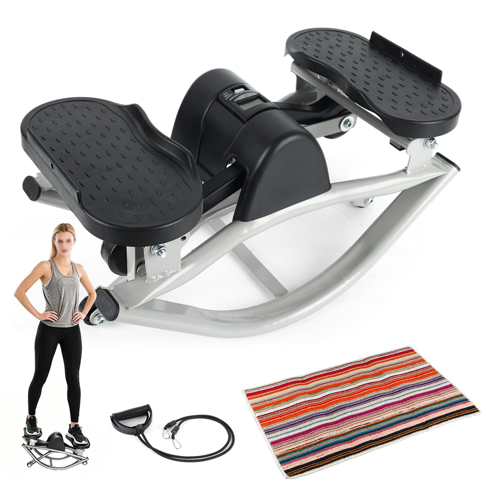 Stepper Fitness Casa Step Palestra con Tappetino Antiscivolo E Fasce di Resistenza Attrezzi Palestra Casa Glutei E Gambe Stepper Twist