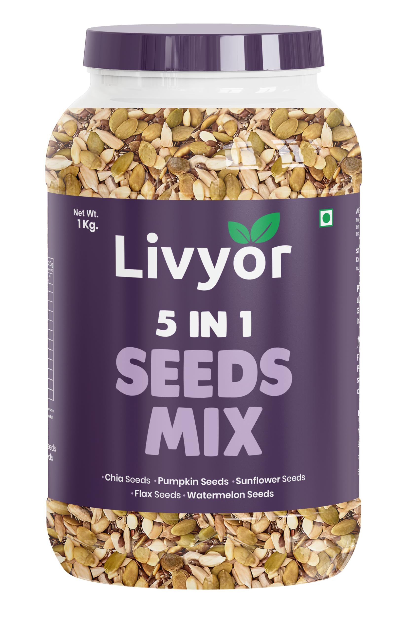 Livyor Premium 5 in 1 Seeds Mix for eating - 1kg | Seeds mix pack | Chia seeds, pumpkin seeds, sunflower seeds, flax seeds, watermelon seeds | Helthy Snack | Diet Snacking | Unsalted | Pack of 1-image-16
