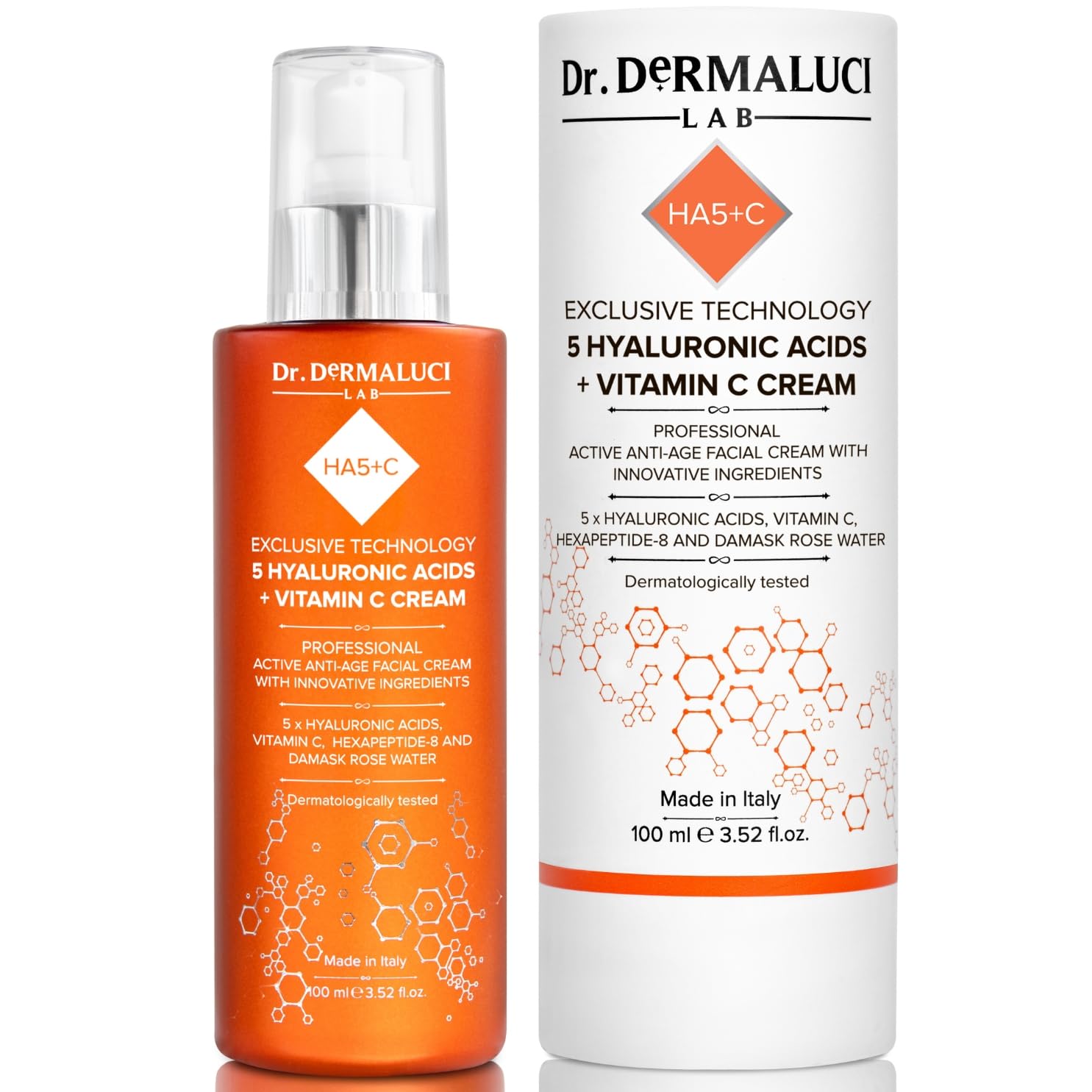Crema Hidratante Facial Mujer Antiarrugas 5 Ácidos Hialurónicos, Vitamina C BIO 100ml | Hexapéptido Rosa Damascena | Iluminador Hidratante | Anti-Edad, Antienvejecimiento, Natural | Piel Muy Seca