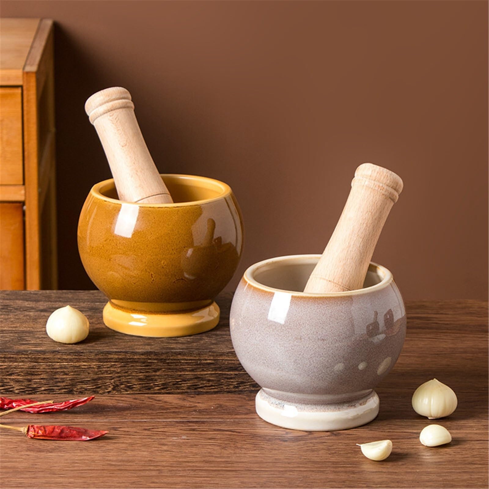 Pratico Smerigliatrice manuale con mortaio e pestello da cucina in ceramica for aglio