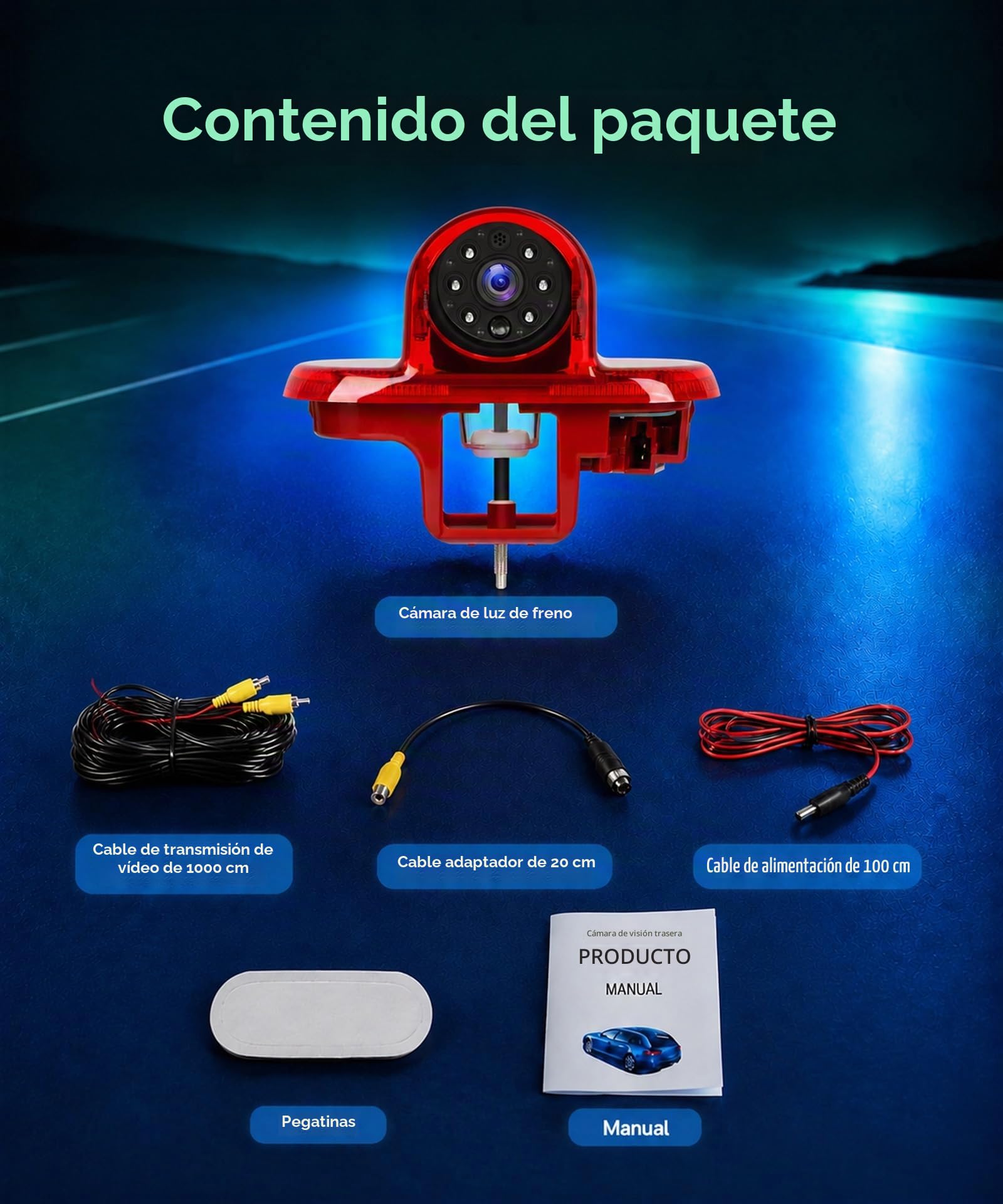 Hodozzy Cámara de Visión Trasera para Renault Trafic/Opel Combo/Opel Vivaro 2001-2014, Cámara para Tercera Luz de Freno, Visión Nocturna por IR, Resistente al Agua IP67, con Línea de Marcha Atrás
