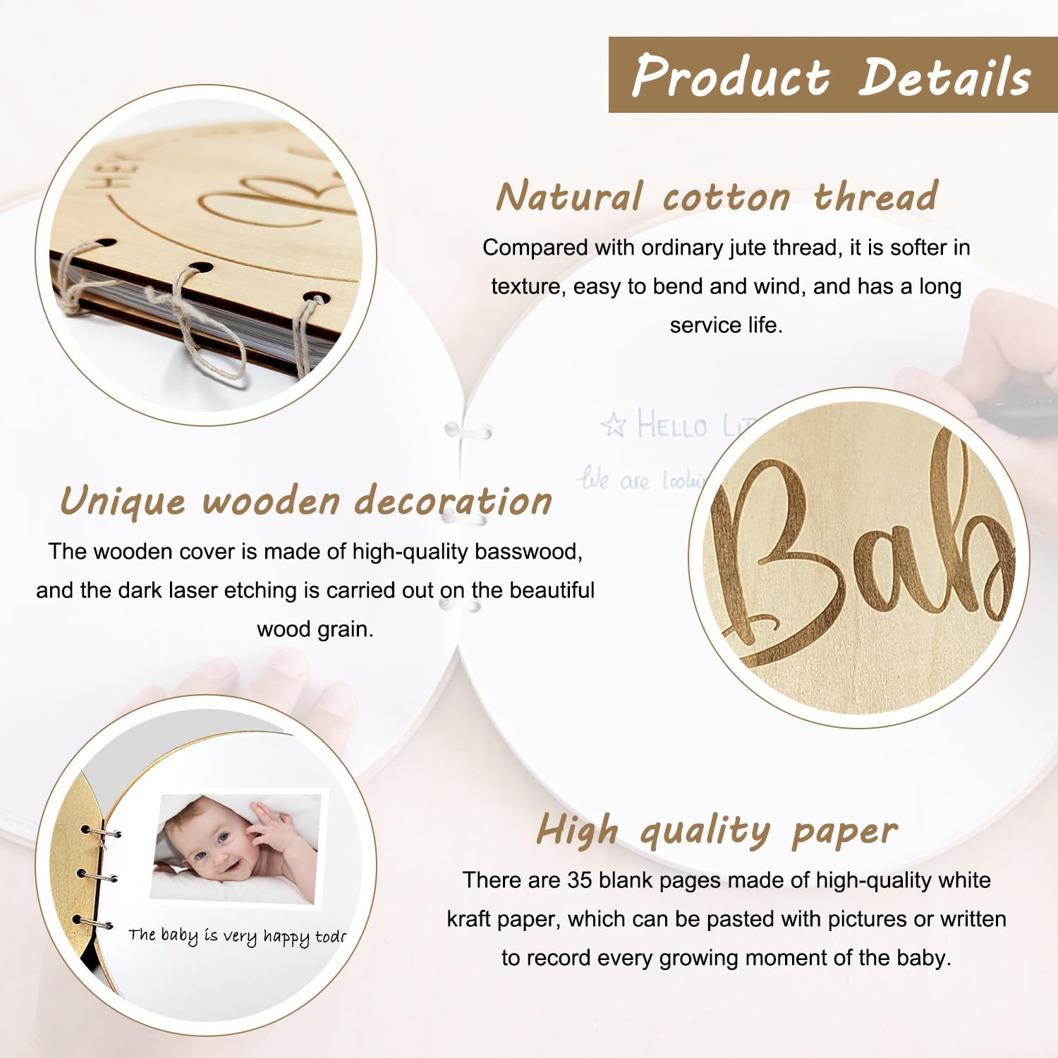 Album pamiątkowy Baby Shower, książka dla gości, baby shower z drewnianą okładką, książeczka dla gości, książka dla gości, chrzciny, scrapbooking, album fotograficzny