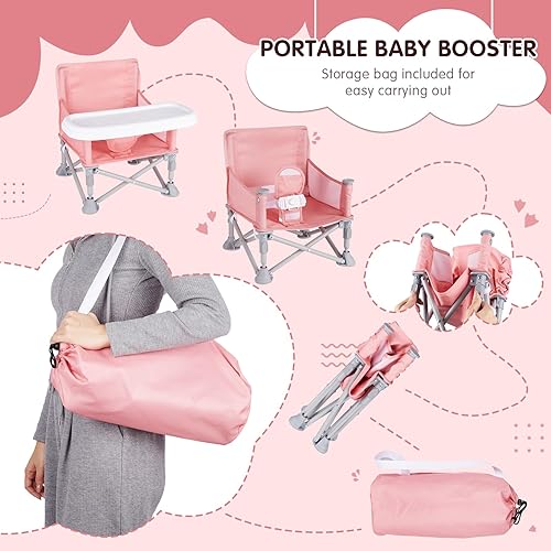 Miniatura 3 de Silla de bebé portátil, asiento elevador plegable con bandeja para mesa de comedor, silla de camping compacta para césped, playa, viajes, bebés de 6