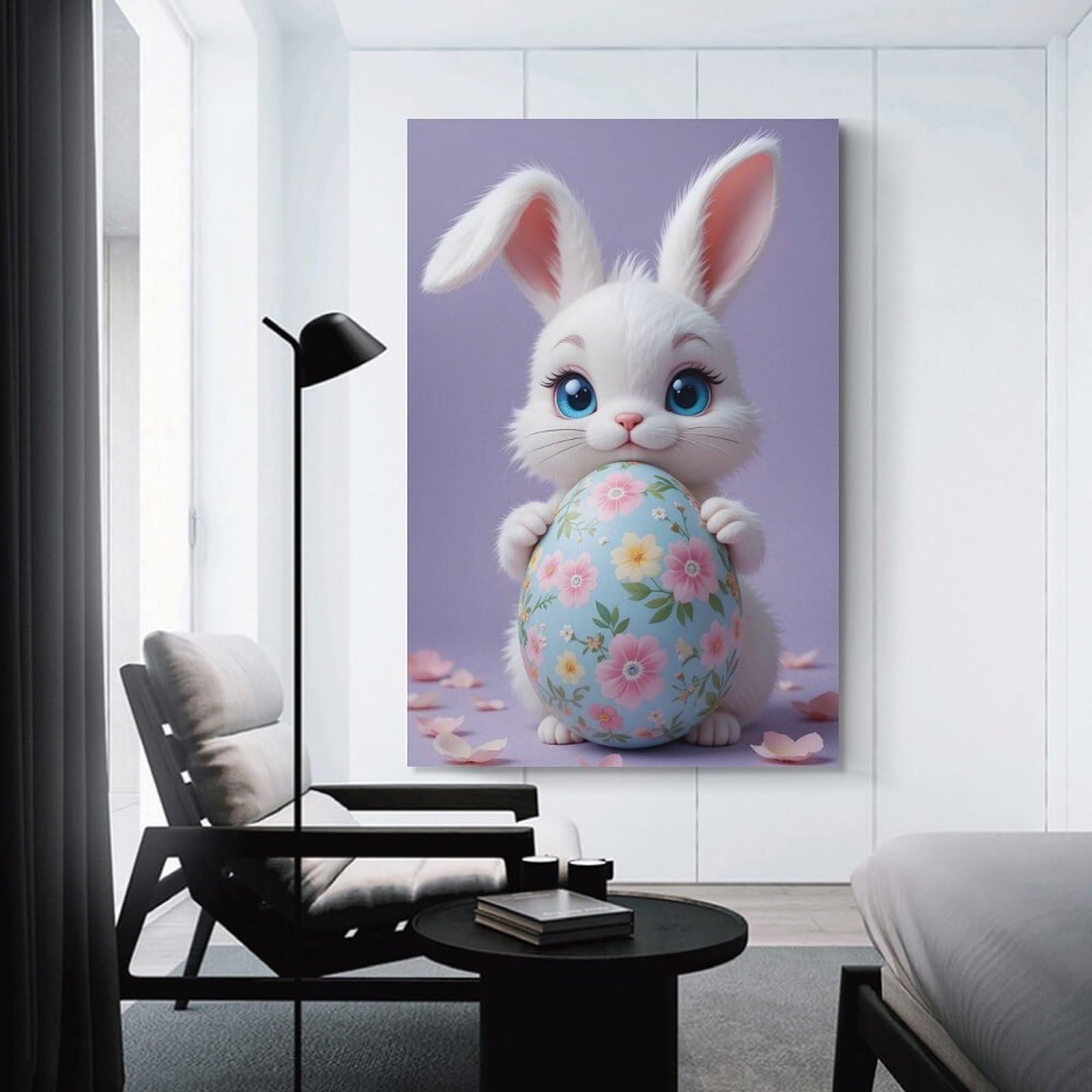 Junmoney Unframe-Style-10 Cute Easter Bunny With Floral Egg Wall Picture Print, 20X30inch(50X75cm), For Wall Displays, Bedrooms Or Room Updates, Decorative Artwork With Flexible Styling
