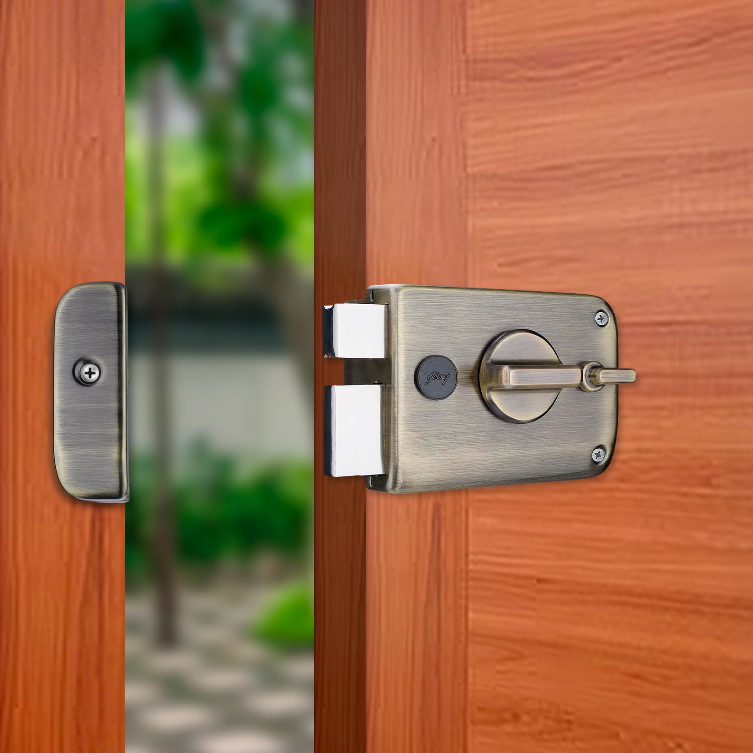 Godrej Rim Lock I Twinbolt Ultra XL+ | 1CK Deadbolt I for Inside Opening Wooden Door | Left/Right Handed Doors I 4 Keys I 5-Year Warranty I Manual Locking l Rose Gold Finish — Amazon image 8