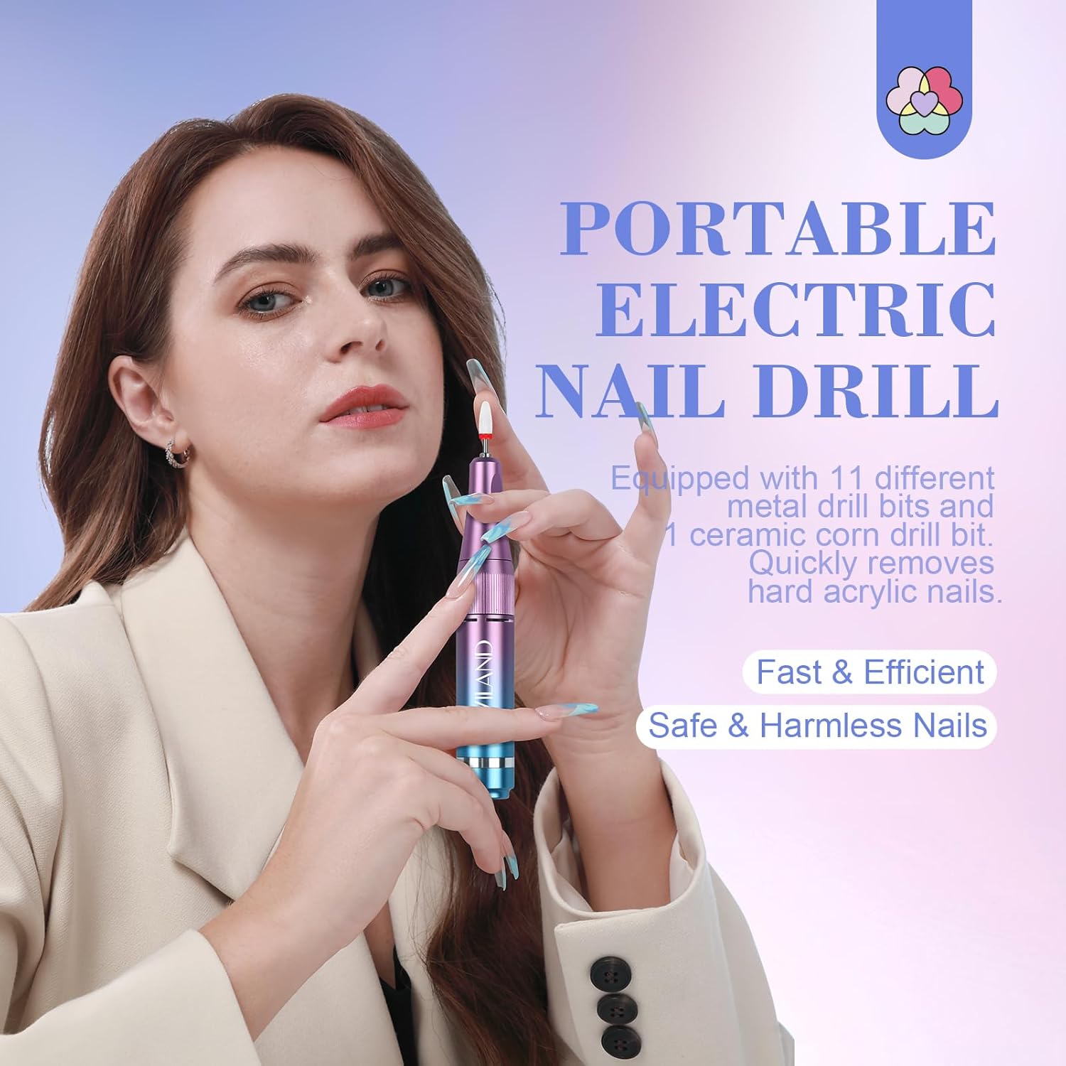 SAVILAND Professional Nail Drill 40000RPM Electric Nail Drill Machine with LCD Display Nail Kit Portable Electric Nail File for All Manicure Shaping & Gel Removal Manicure Pedicure Salon Home