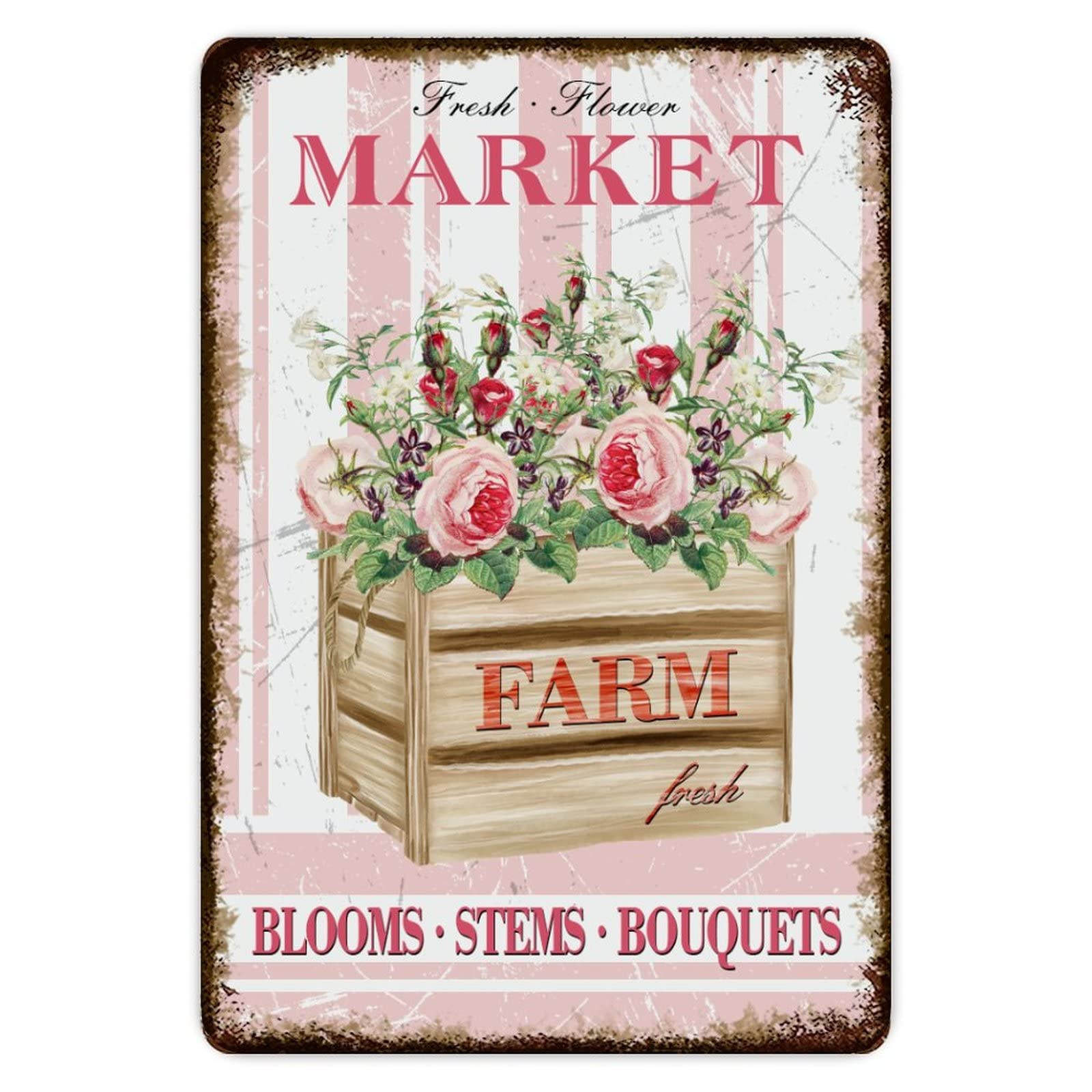 ENEDNATE Farm Fresh Flower Market Vintage Metal Tin Sign 8x12 inch Aluminum Sign for Kitchen Bars Restaurants Cafes Pubs Wall Decor