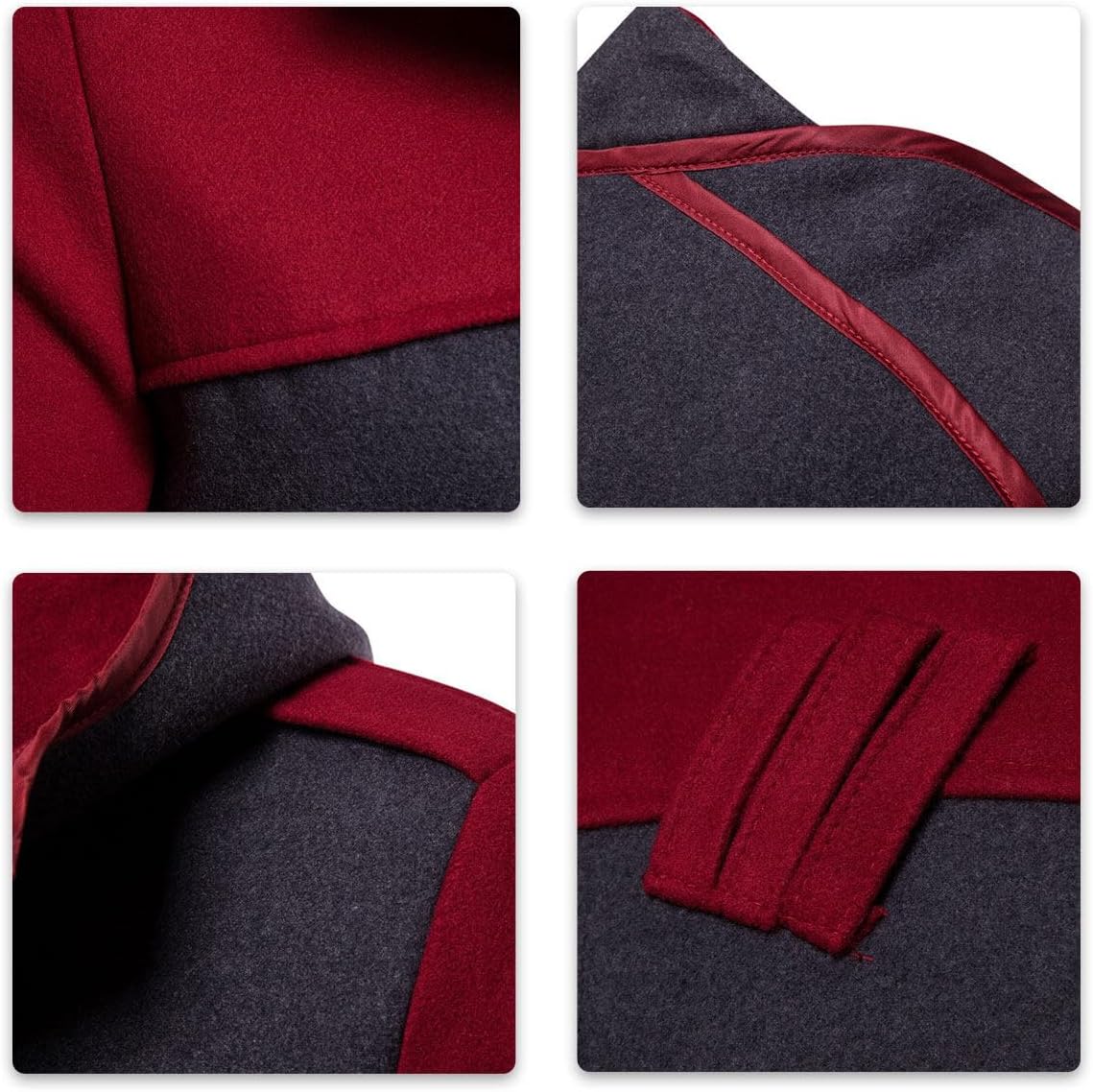 AOWOFS Men's Trenchcoat Wool Blend Winter Long Double Breasted Overcoat Slim Fit Warm with Belt Small Wine Red 042