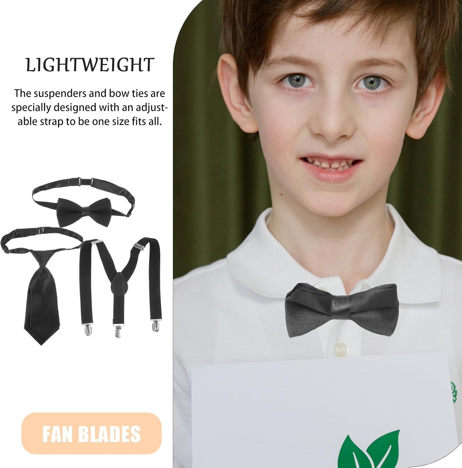 GLEAVI Black Elastic Adjustable Y-back Suspenders Bow Tie Set | Polyester and Metal Build, Sturdy Clip Hardware, Birthday and Wedding Costume Use