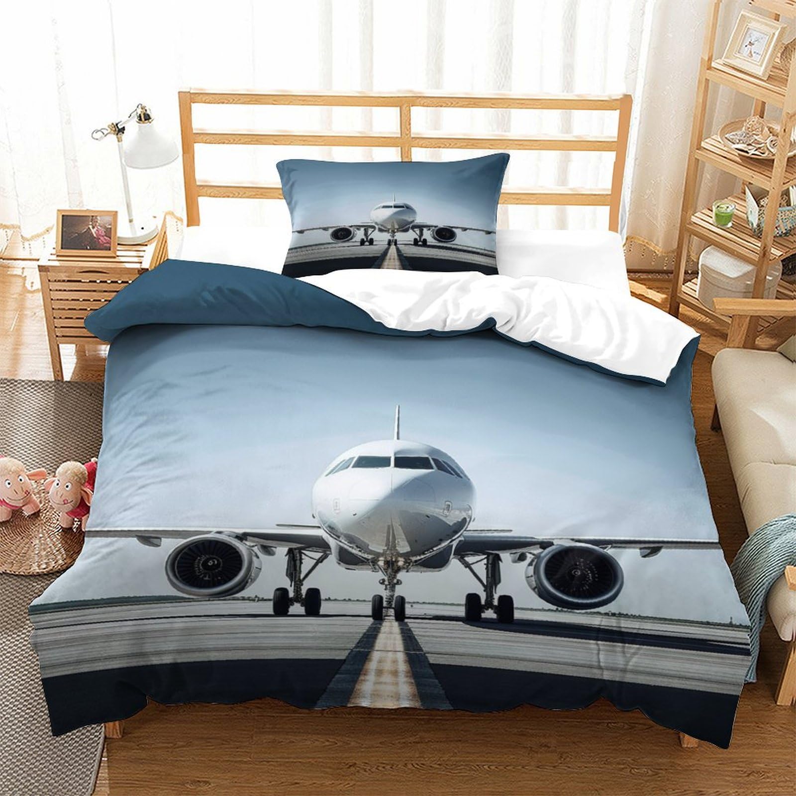P1s9u7w5y Aircraft-1-1 Contemporary Airplane 3D Printed Duvet Cover Set 3Pcs Microfiber Aviation Bedding Set Single（135X200cm）