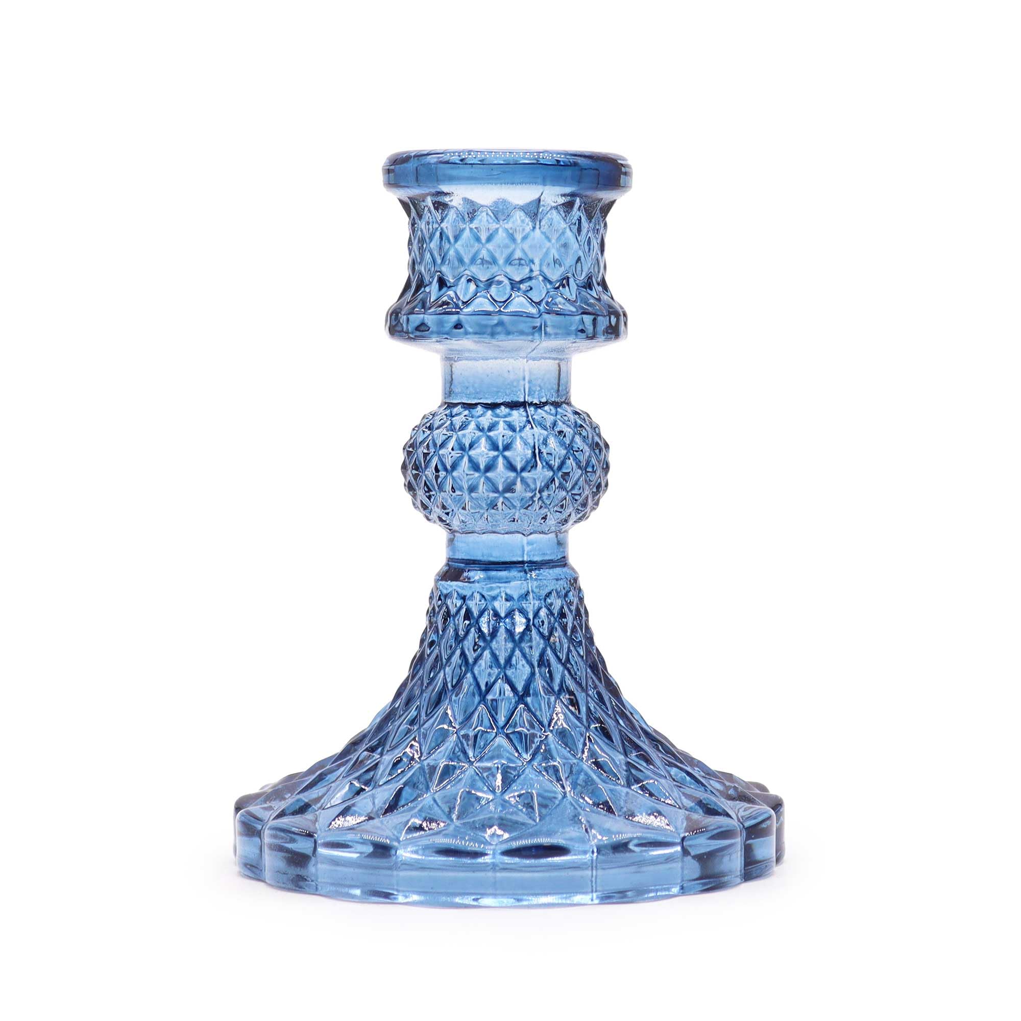 Glass Candle Holders - Versatile & Elegant Candle Holders for Tealights, Dinner Candles & Pillars | Home Decor, Weddings & Events (Blue)