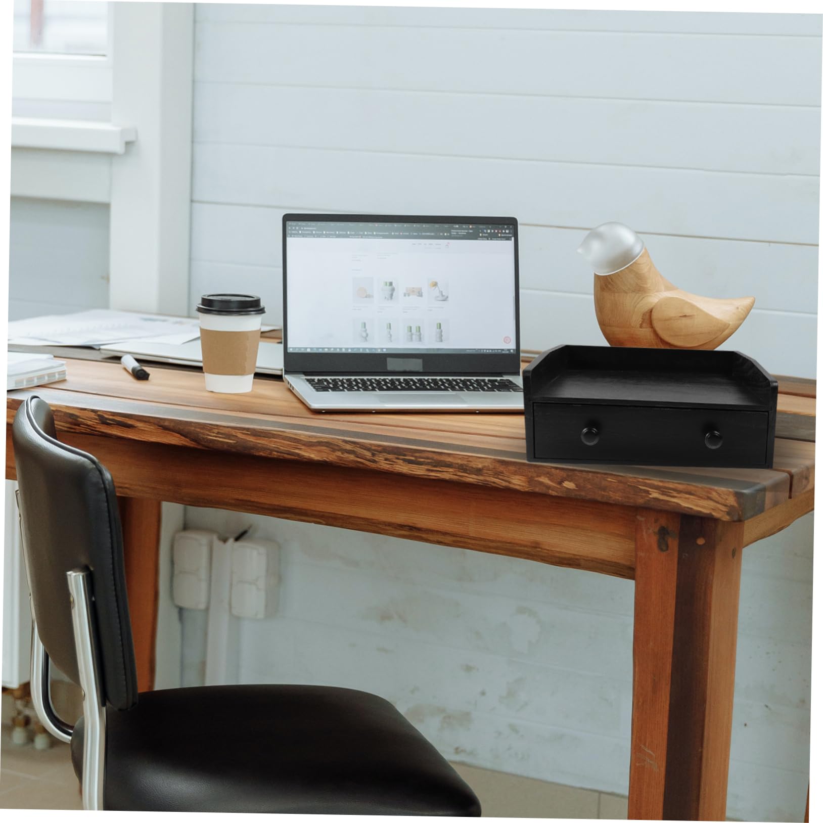 Cabilock Gabinete de Almacenamiento de Sobremesa de Madera Negra con Diseño Multifuncional y Cajones para Organizar Café E Ingredientes en Oficina o Decoración del Hogar
