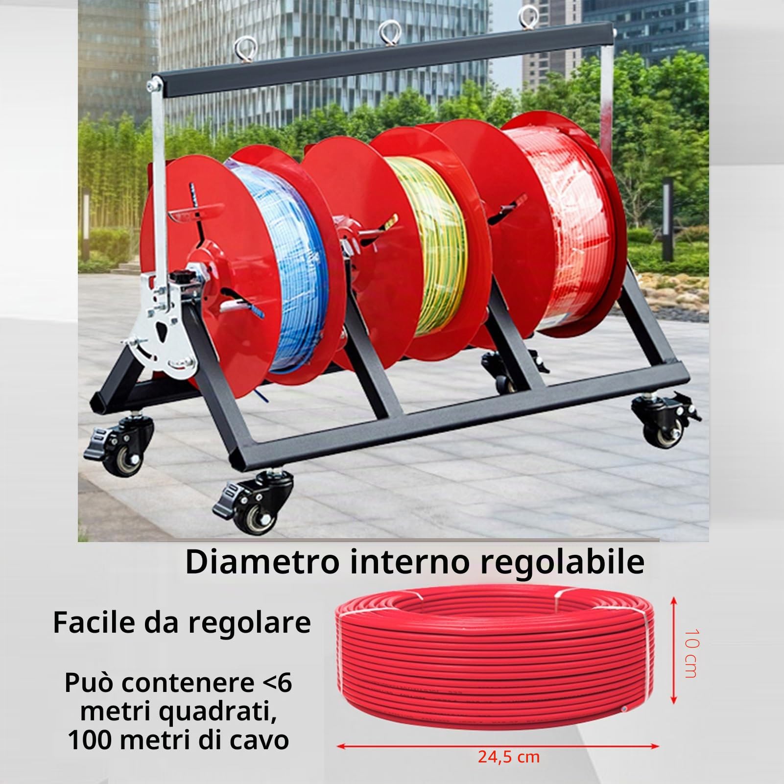 GCGC Carrello for Rocchetti di Filo, Porta Tubo con Freno, Ruota Girevole, Organizer for Cavi, Corde, Paracord E Cavi.(38x83.5x28cm)