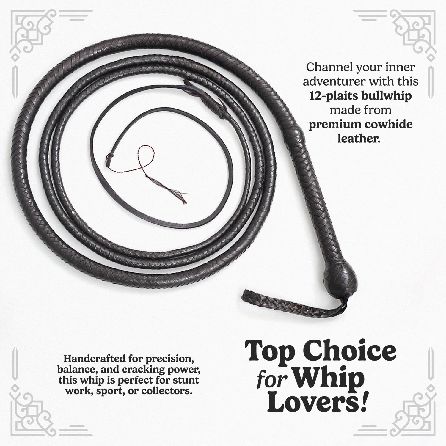 LB's Whip Frustino da 06 a 16 Piedi 12 Fili in Vera Pelle Bovina equestre bullwhip Pancia e Cuoio Cuscino Interno