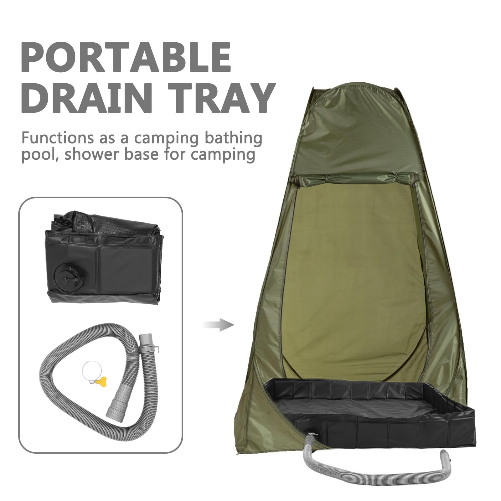Plato de Ducha Plegable con Base y Tubo de desagüe Desmontable para Camping y Ducha en jardín, Material PVC+PP, diseño ahorrador de Espacio, Adecuado para Uso en Exteriores y pies